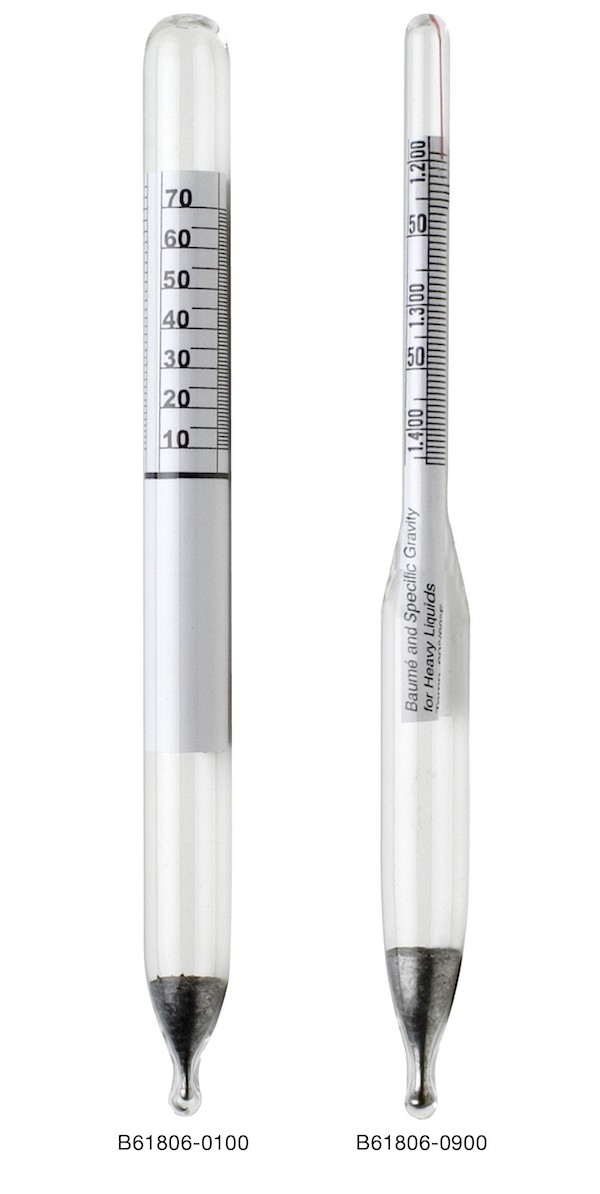 Image:  1.000/2.000 Specific Gravity and 0/70 Degree Baume Dual Scale Hydrometer