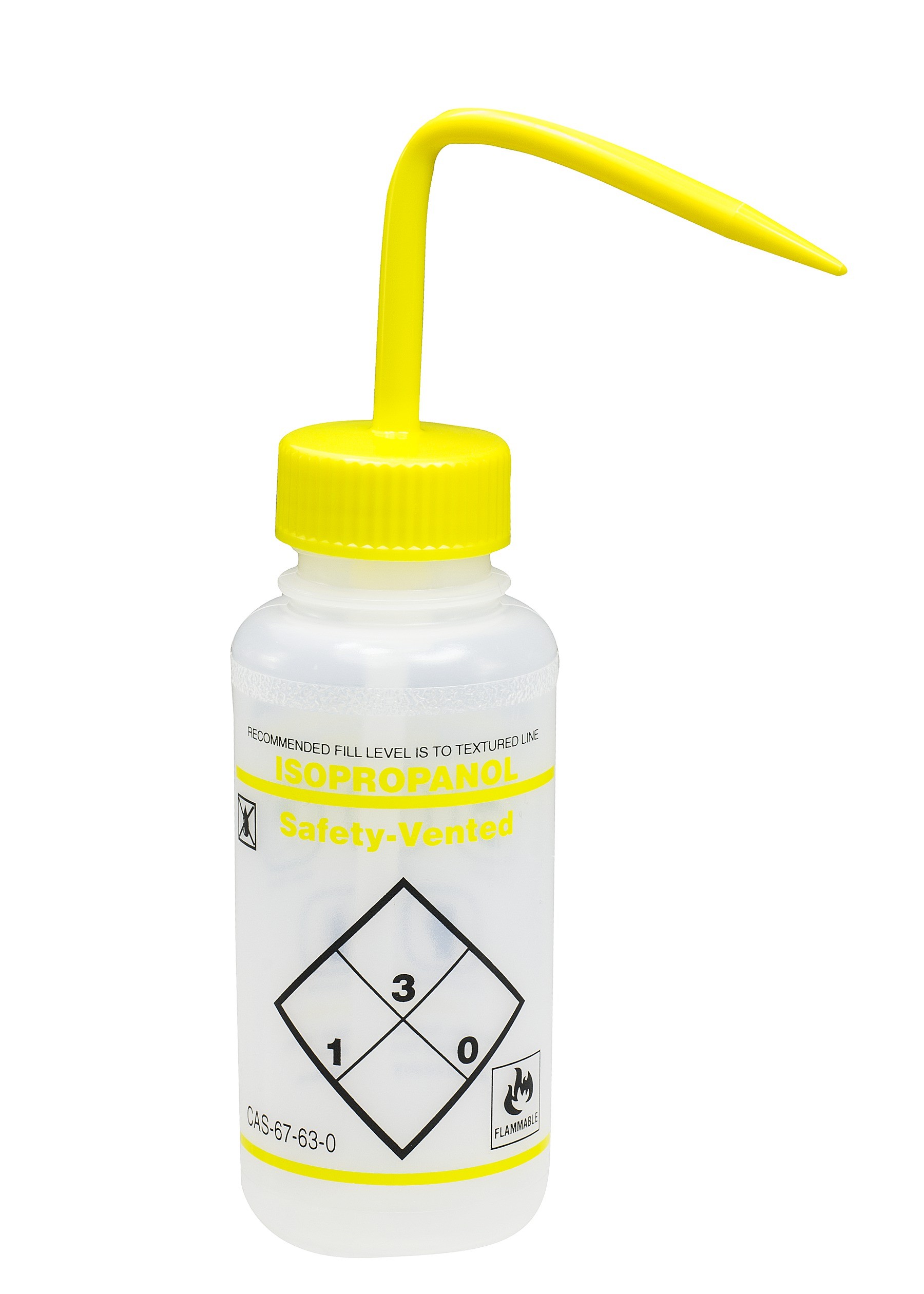 SP Bel-Art Safety-Vented / Labeled 2-Color Isopropanol Wide-Mouth Wash Bottles; 250ml (8oz), Polyethylene w/Yellow Polypropylene Cap (Pack of 3)