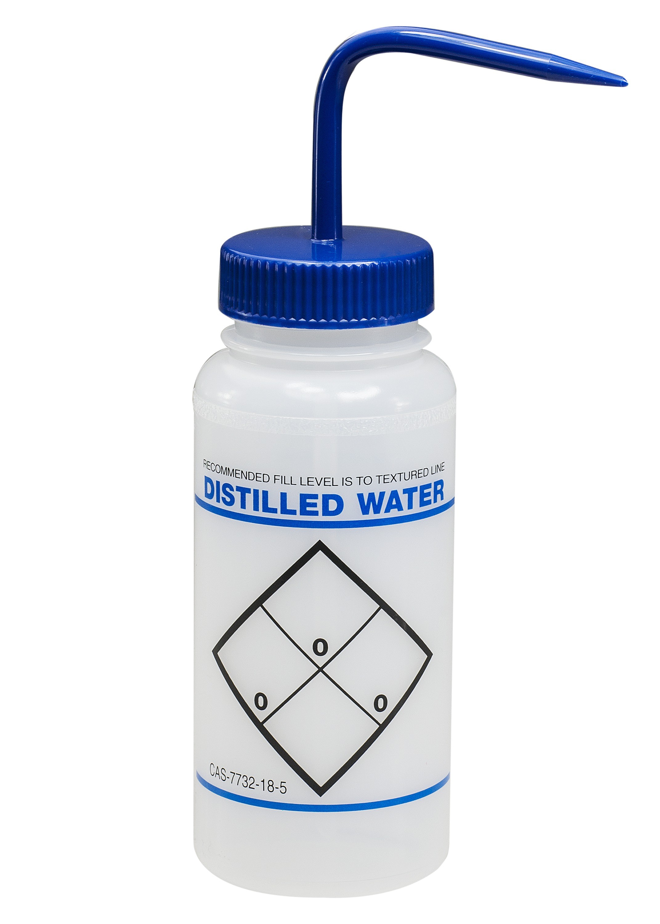SP Bel-Art Safety-Labeled 2-Color Distilled Water Wide-Mouth Wash Bottles; 500ml (16oz), Polyethylene w/Blue Polypropylene Cap (Pack of 6)