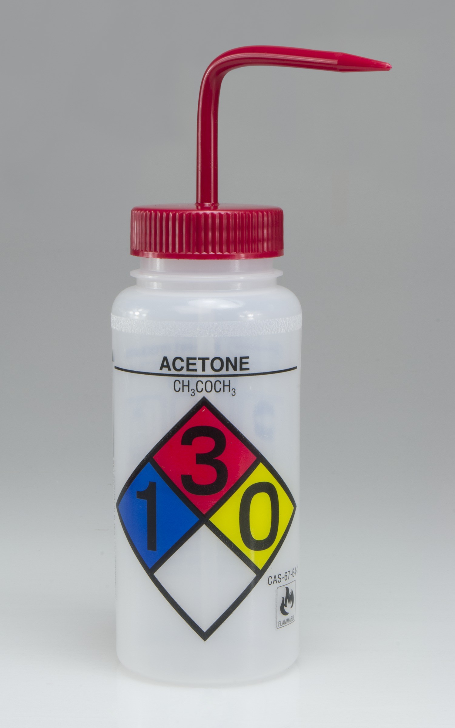 SP Bel-Art Safety-Labeled 4-Color Acetone Wide-Mouth Wash Bottles; 500ml (16oz), Polyethylene w/Red Polypropylene Cap (Pack of 4)