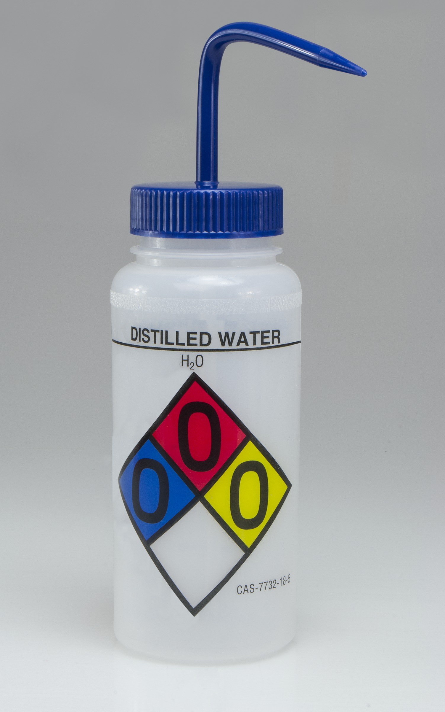 SP Bel-Art Safety-Labeled 4-Color Distilled Water Wide-Mouth Wash Bottles; 500ml (16oz), Polyethylene w/Blue Polypropylene Cap (Pack of 4)