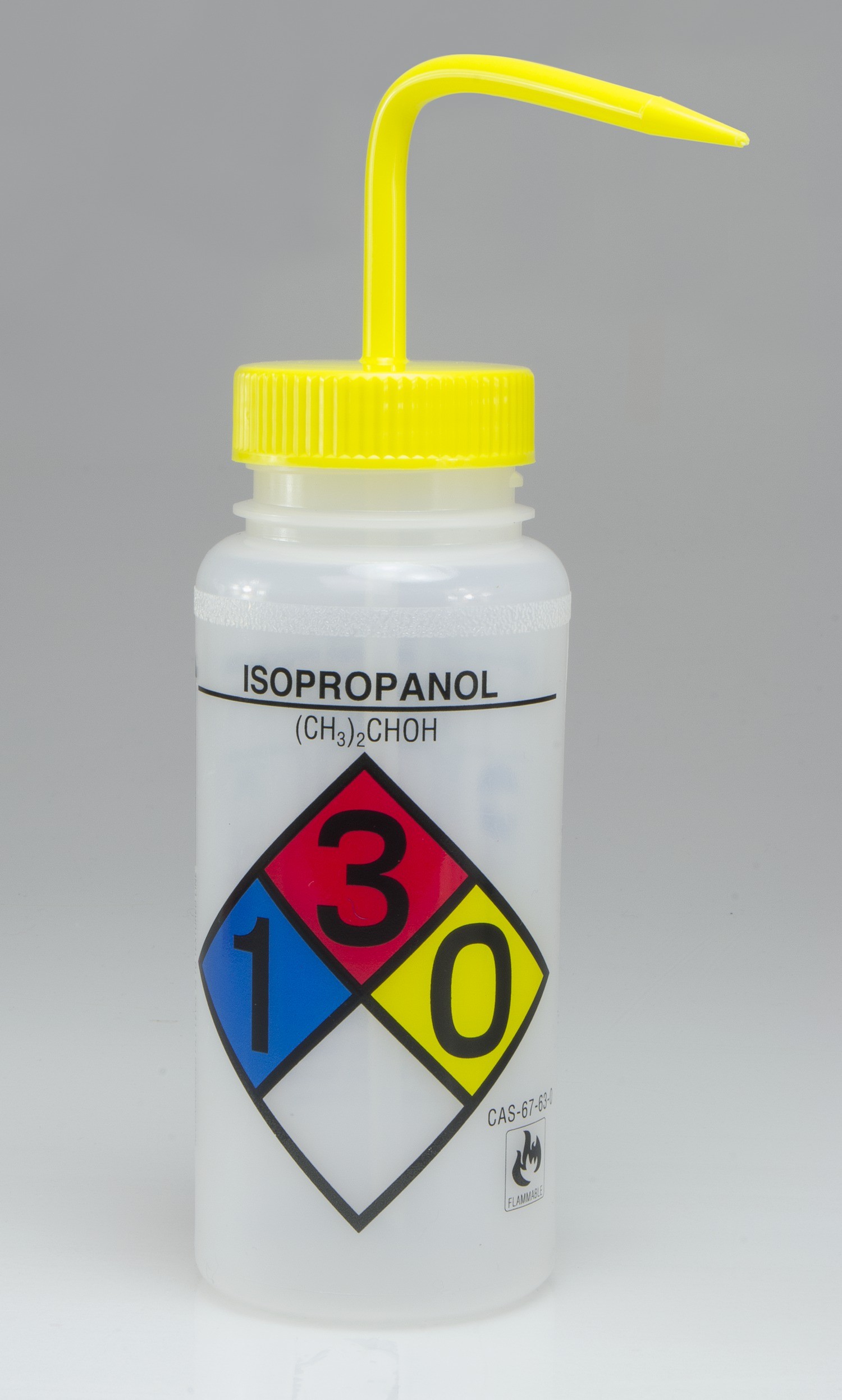 SP Bel-Art Safety-Labeled 4-Color Isopropanol Wide-Mouth Wash Bottles; 500ml (16oz), Polyethylene w/Yellow Polypropylene Cap (Pack of 4)