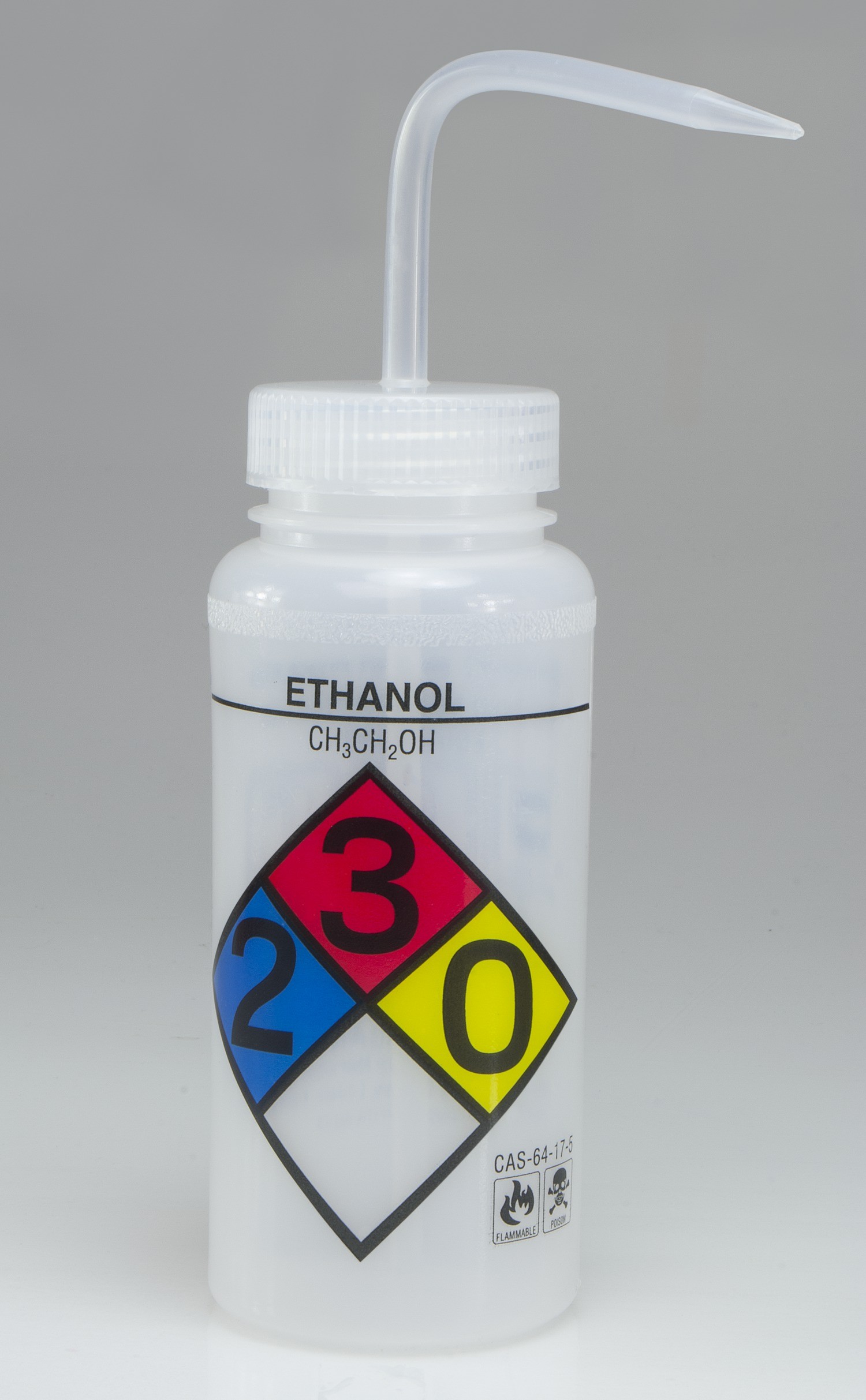 SP Bel-Art Safety-Labeled 4-Color Ethanol Wide-Mouth Wash Bottles; 500ml (16oz), Polyethylene w/Natural Polypropylene Cap (Pack of 4)