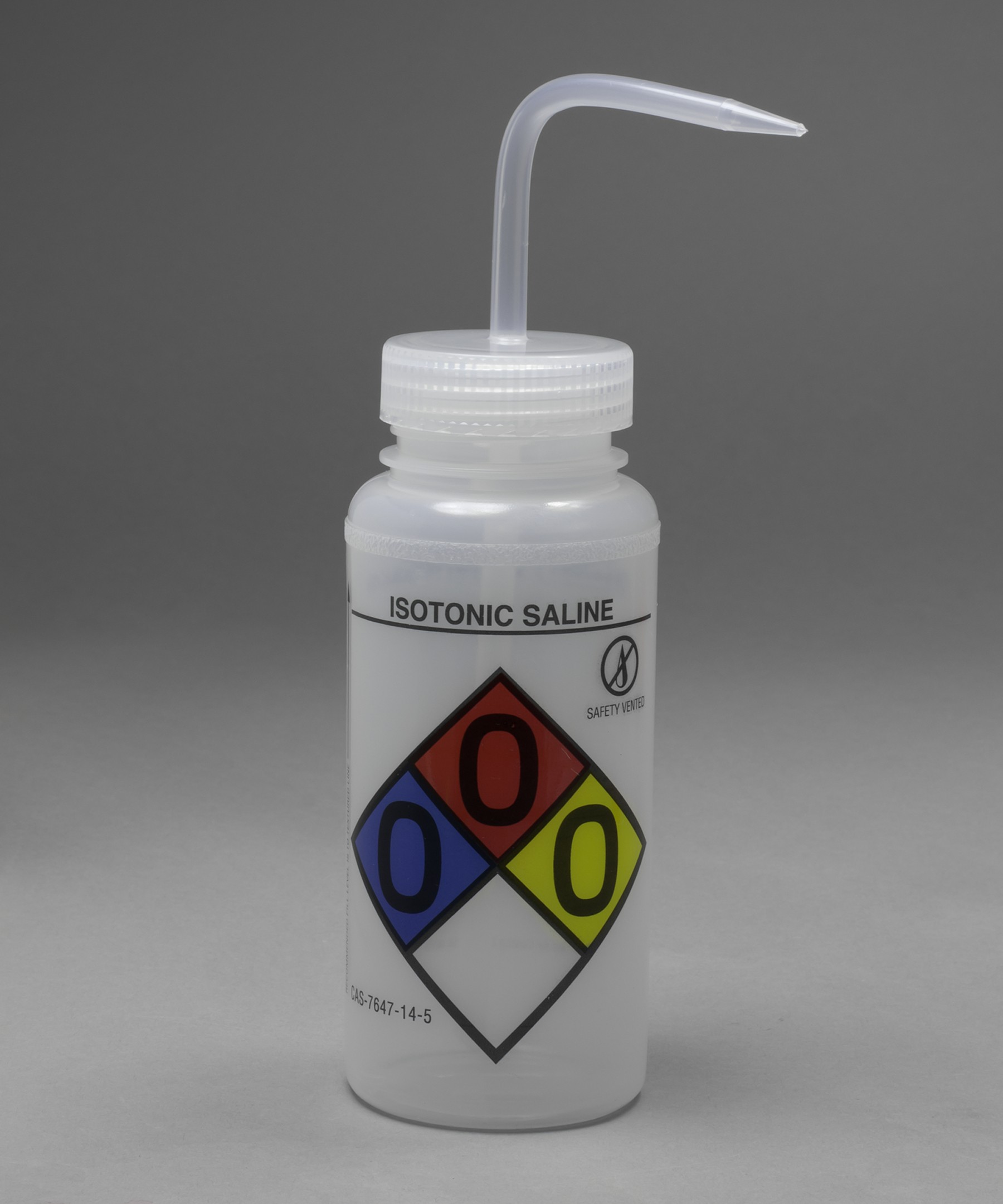 SP Bel-Art GHS Labeled Safety-Vented Isotonic Saline Wash Bottles; 500ml (16oz), Polyethylene w/Natural Polypropylene Cap (Pack of 4)
