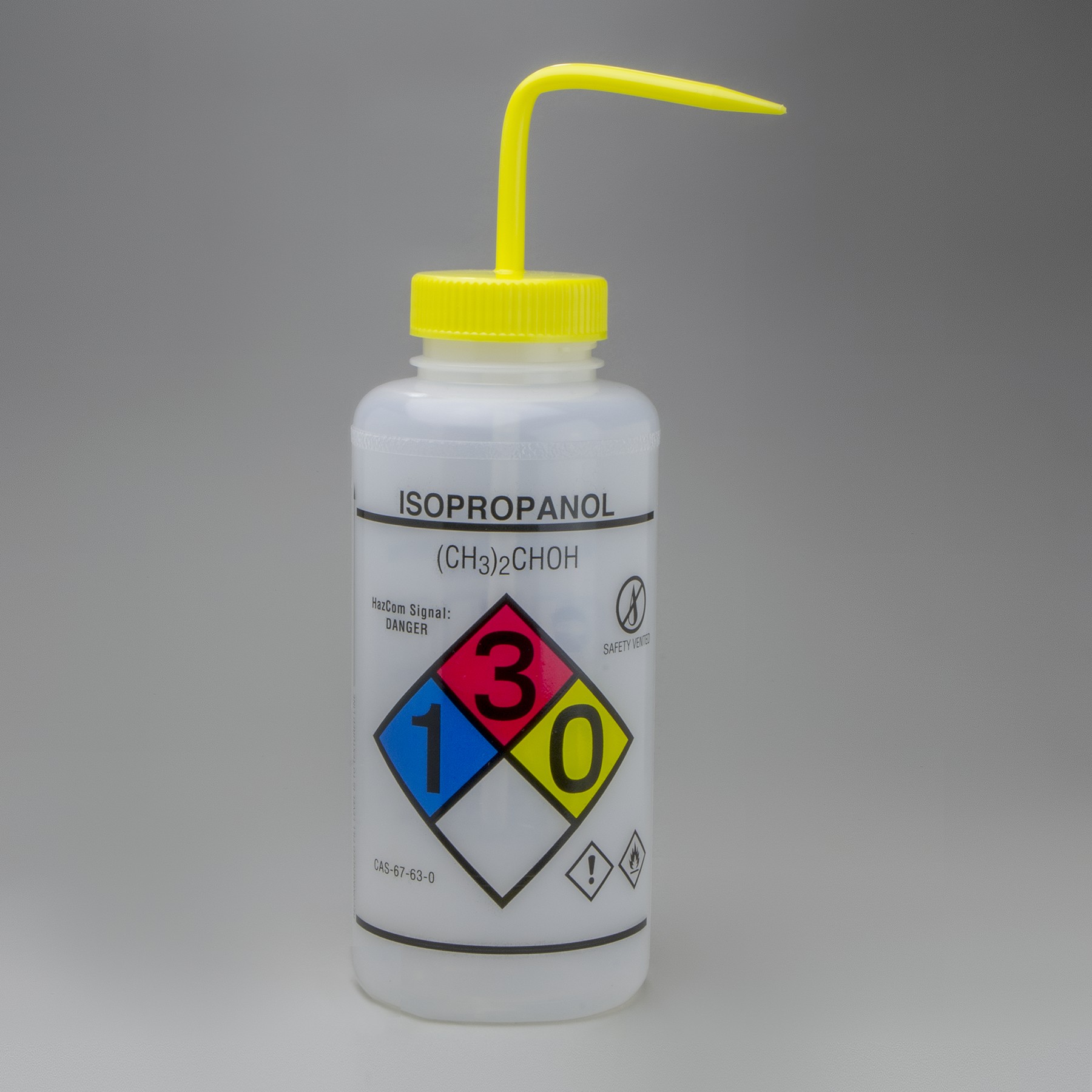 SP Bel-Art GHS Labeled Safety-Vented Isopropanol Wash Bottles; 1000ml (32oz), Polyethylene w/Yellow Polypropylene Cap (Pack of 2)