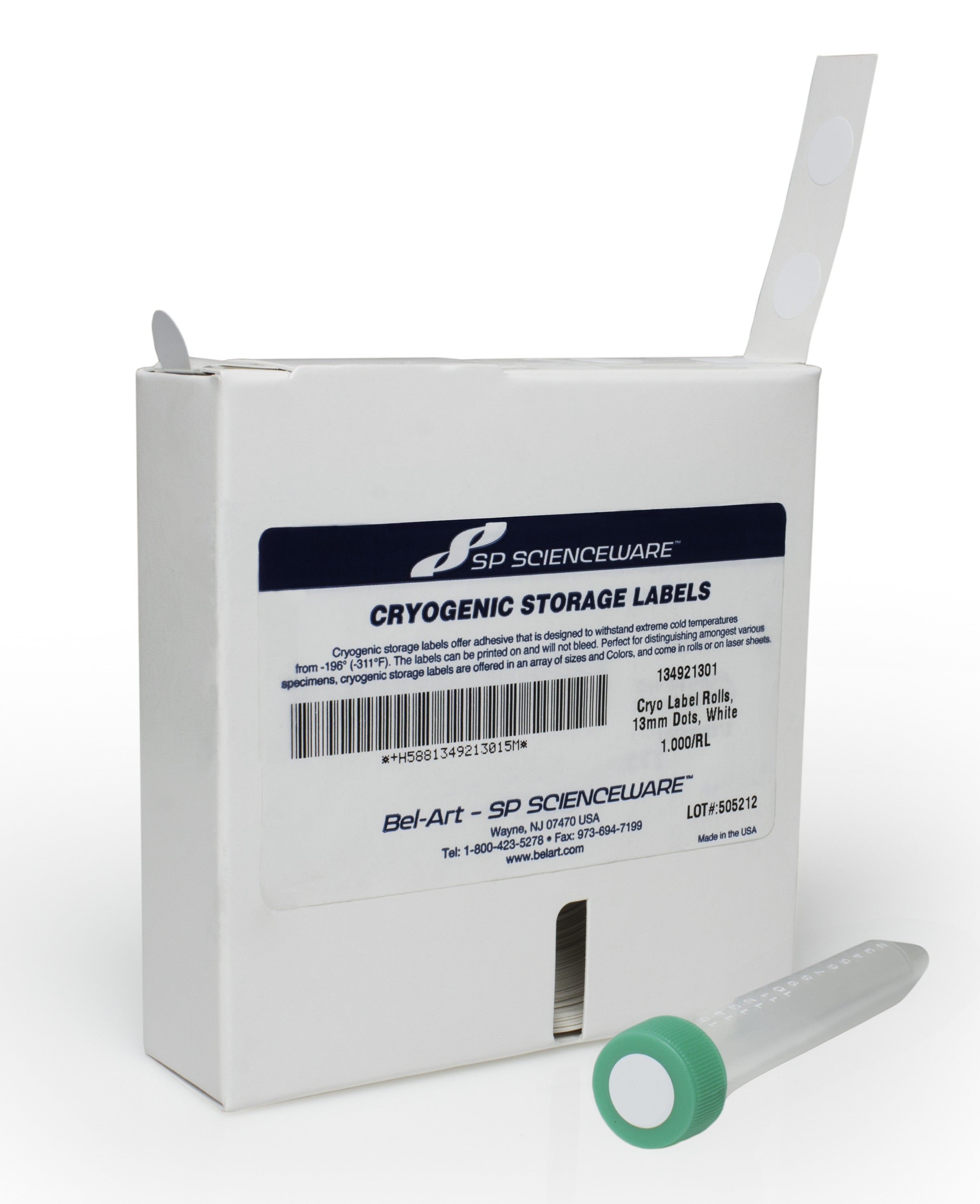 SP Bel-Art Cryogenic Storage Labels; Roll of 13mm Dots for 1.5-2ml Tubes, White (1000 labels)