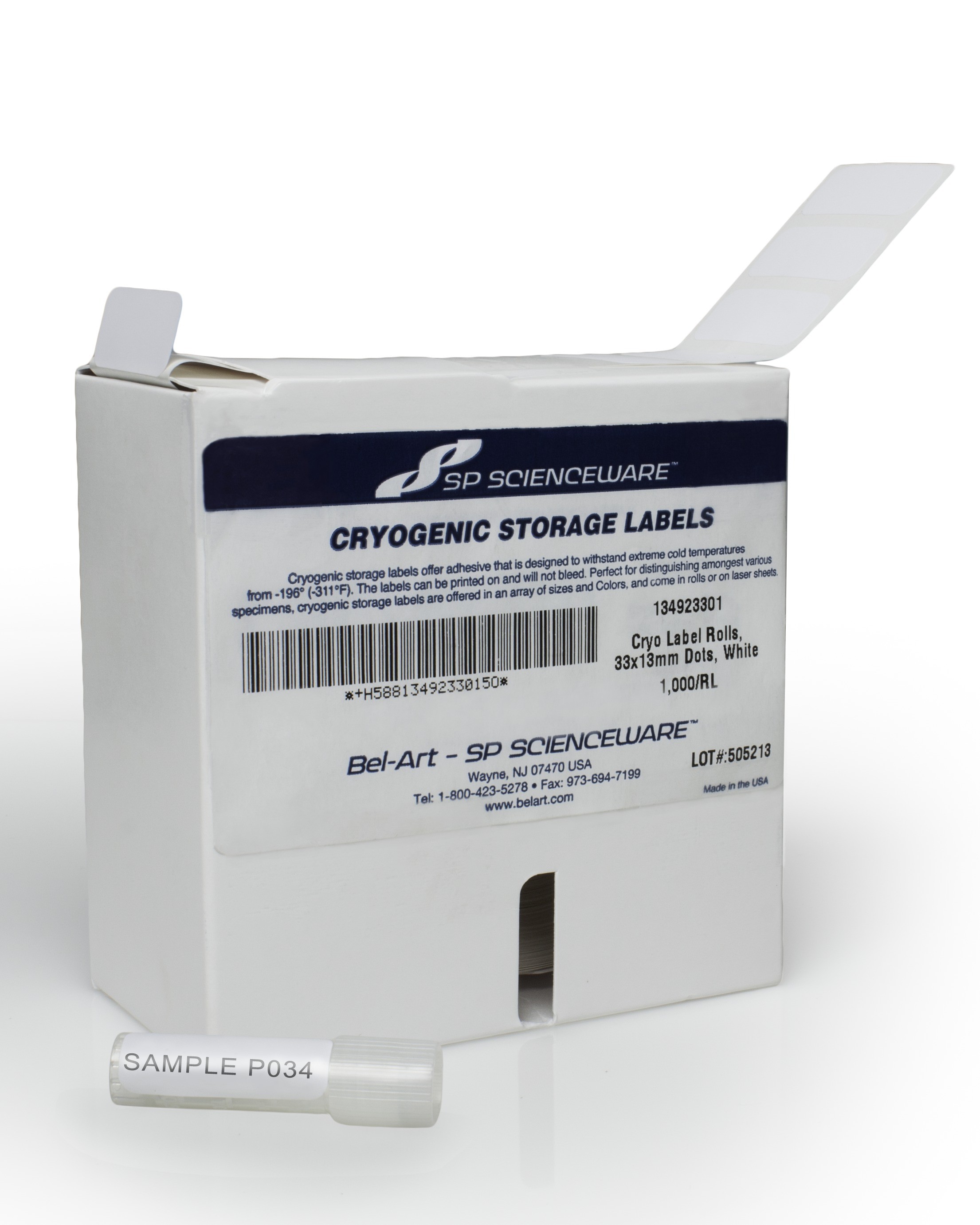 SP Bel-Art Cryogenic Storage Labels; Roll of 33x13mm Labels for 1.5-2ml Tubes, White (1000 labels)