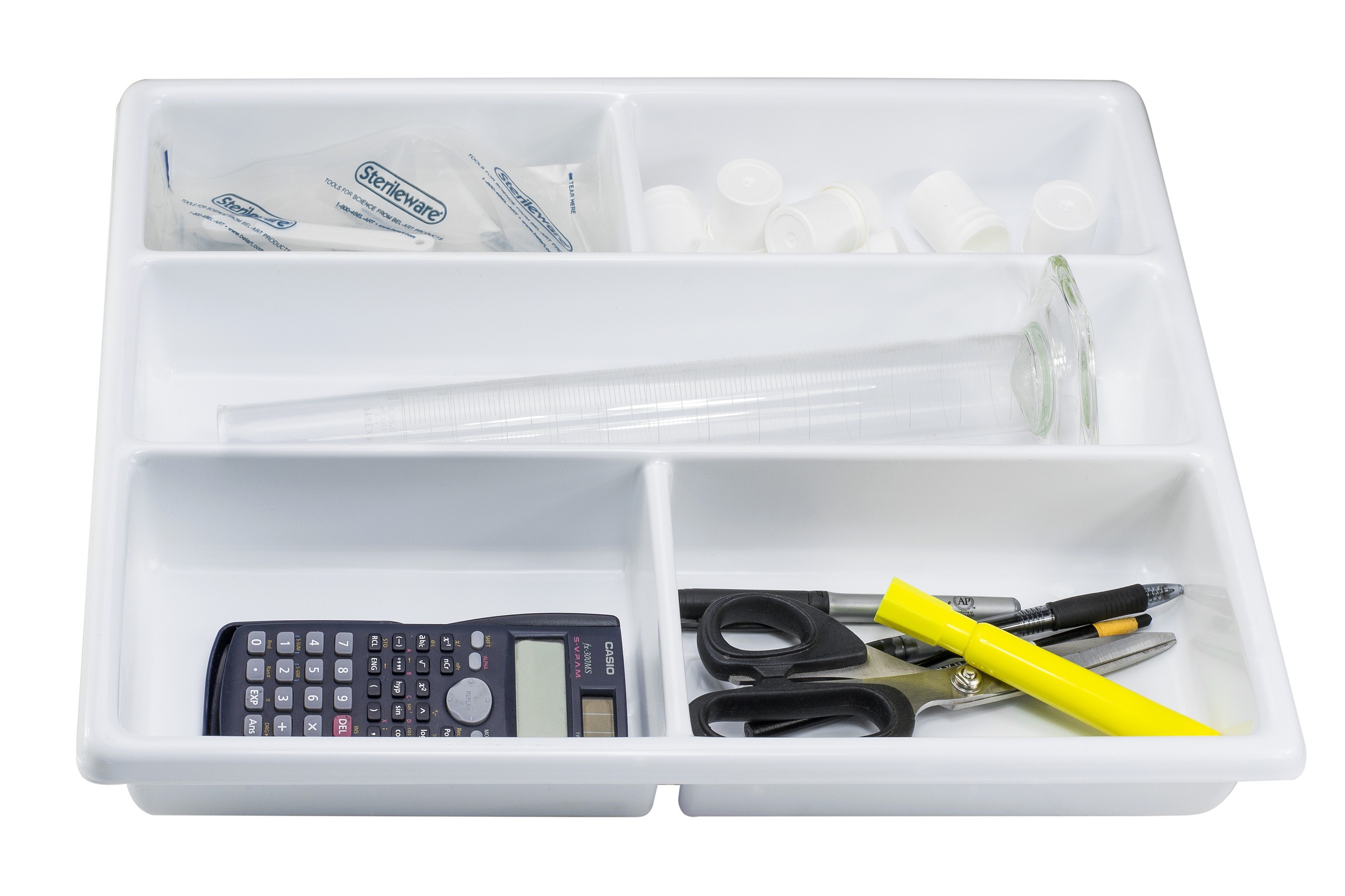 SP Bel-Art Lab Drawer 5 Compartment Tray; 4 Short 1 Long, 14 x 17½ x 2¼ in.