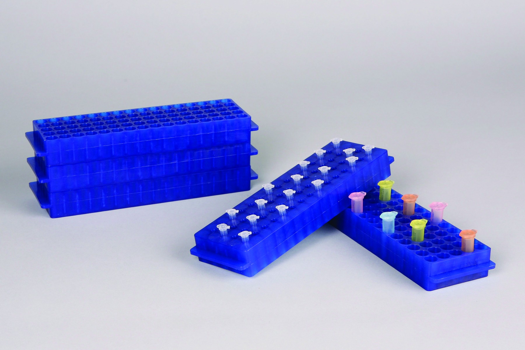 SP Bel-Art Reversible PCR and Microcentrifuge Tube Rack; For 0.2ml or 1.5-2.0ml Tubes, 80 Places, Blue (Pack of 5)