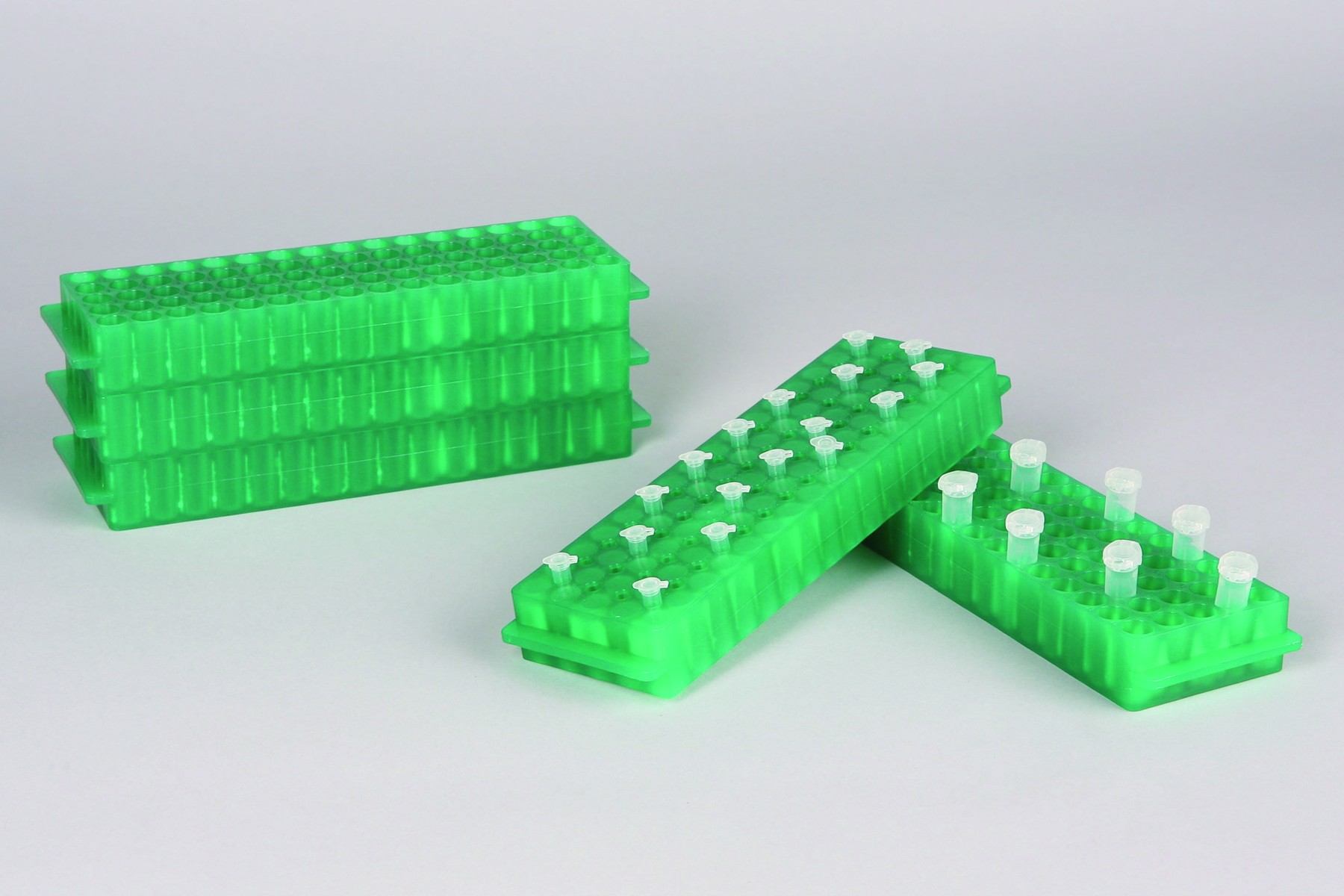 SP Bel-Art Reversible PCR and Microcentrifuge Tube Rack; For 0.2ml or 1.5-2.0ml Tubes, 80 Places, Green (Pack of 5)