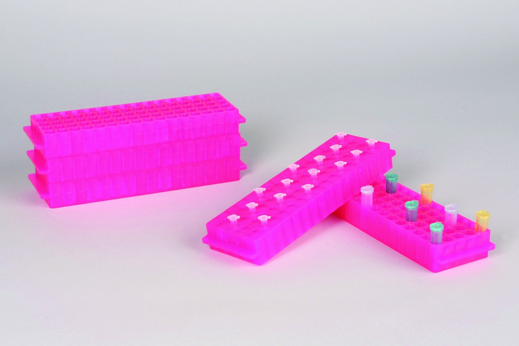 SP Bel-Art Reversible PCR and Microcentrifuge Tube Rack; For 0.2ml or 1.5-2.0ml Tubes, 80 Places, Pink (Pack of 5)