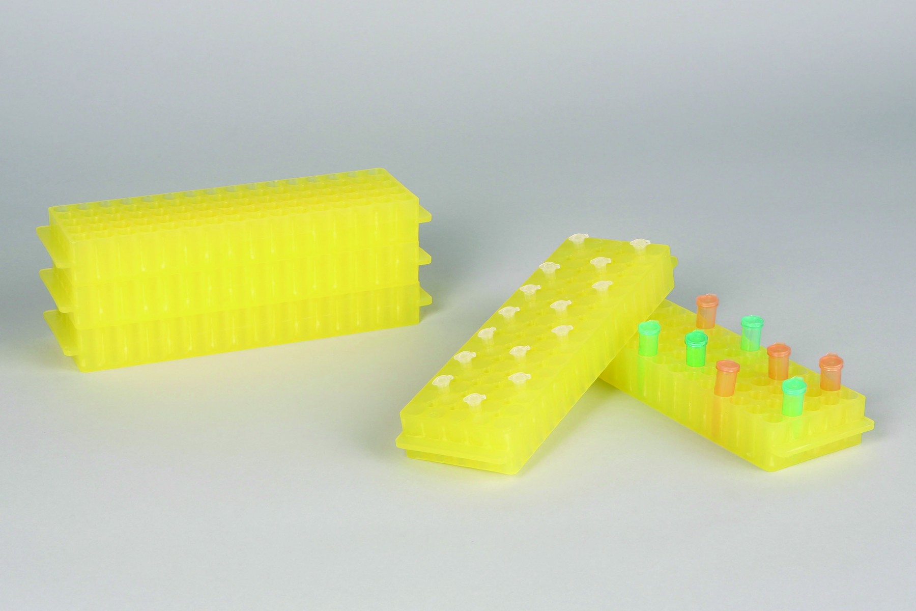 SP Bel-Art Reversible PCR and Microcentrifuge Tube Rack; For 0.2ml or 1.5-2.0ml Tubes, 80 Places, Yellow (Pack of 5)