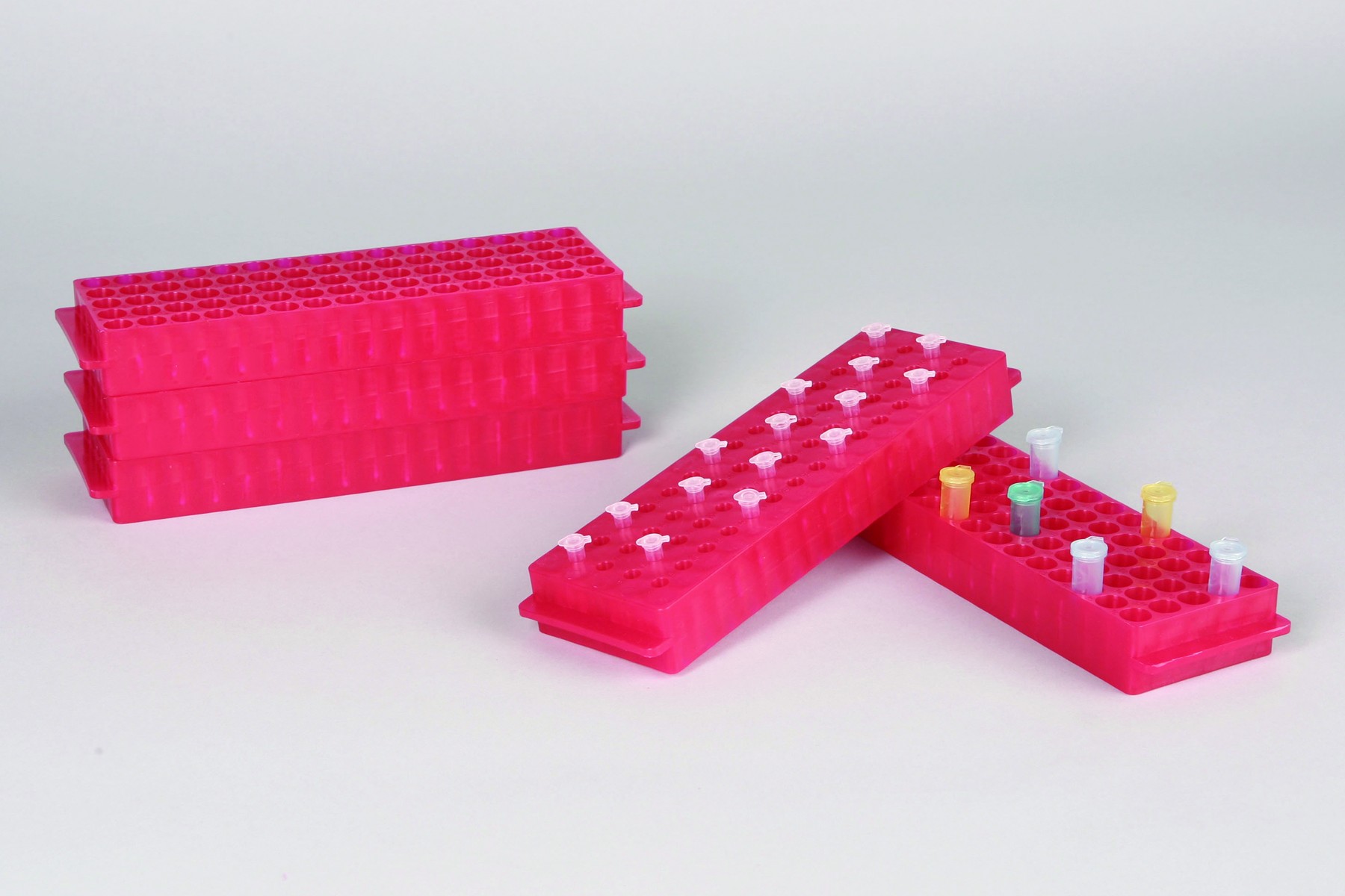 SP Bel-Art Reversible PCR and Microcentrifuge Tube Rack; For 0.2ml or 1.5-2.0ml Tubes, 80 Places, Red (Pack of 5)