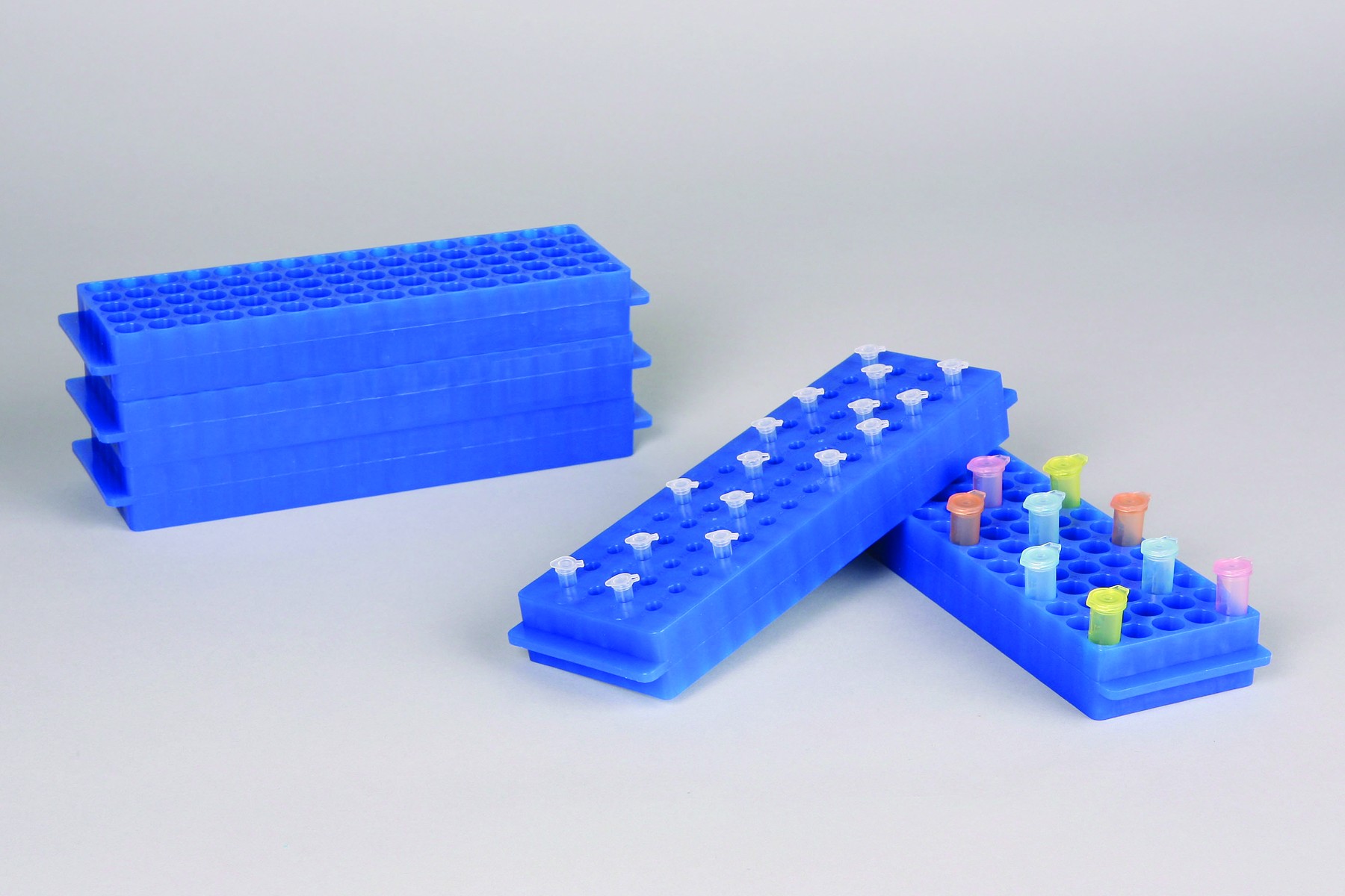 SP Bel-Art Reversible PCR and Microcentrifuge Tube Rack; For 0.2ml or 1.5-2.0ml Tubes, 80 Places, Fluorescent Blue (Pack of 5)