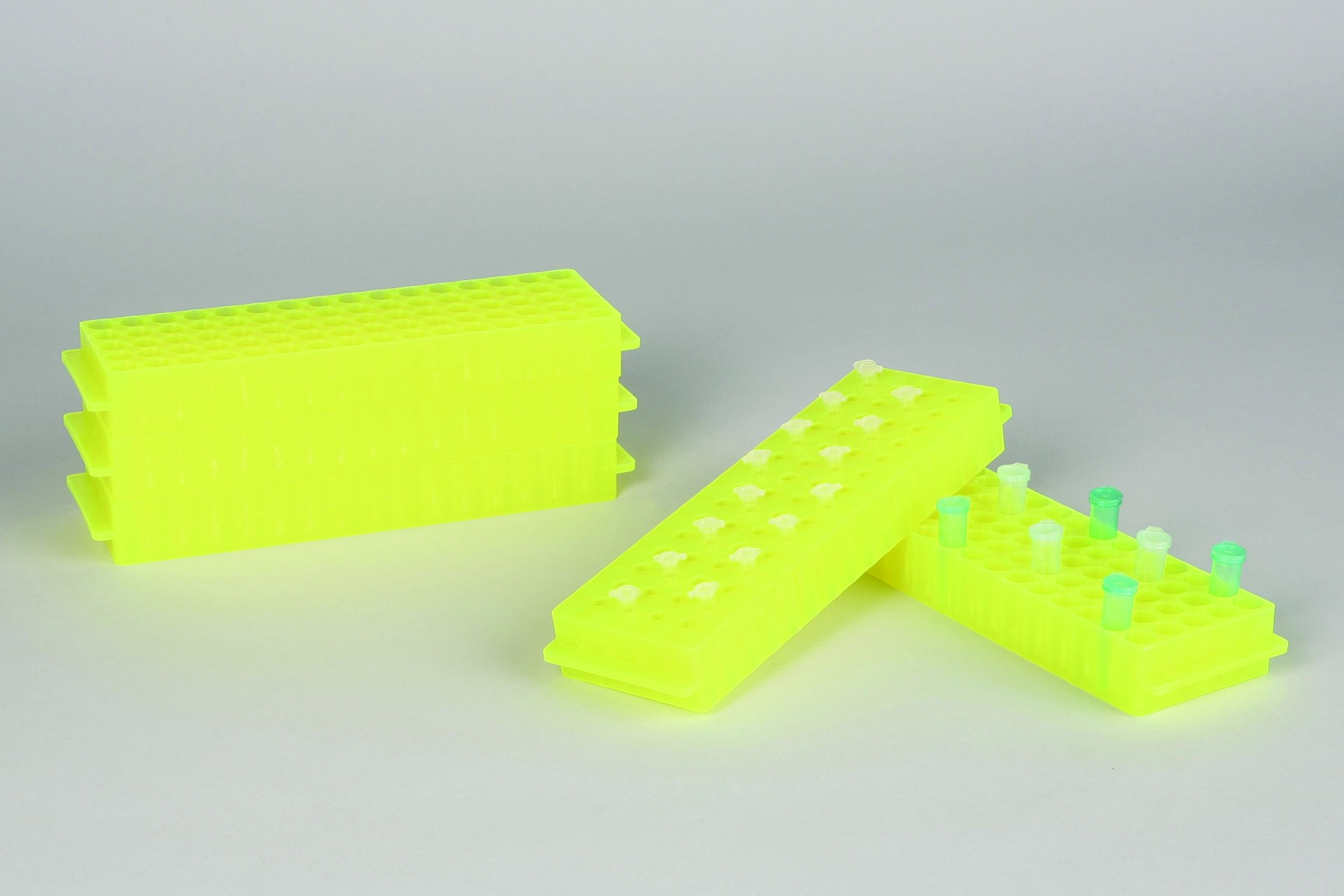 SP Bel-Art Reversible PCR and Microcentrifuge Tube Rack; For 0.2ml or 1.5-2.0ml Tubes, 80 Places, Fluorescent Yellow (Pack of 5)