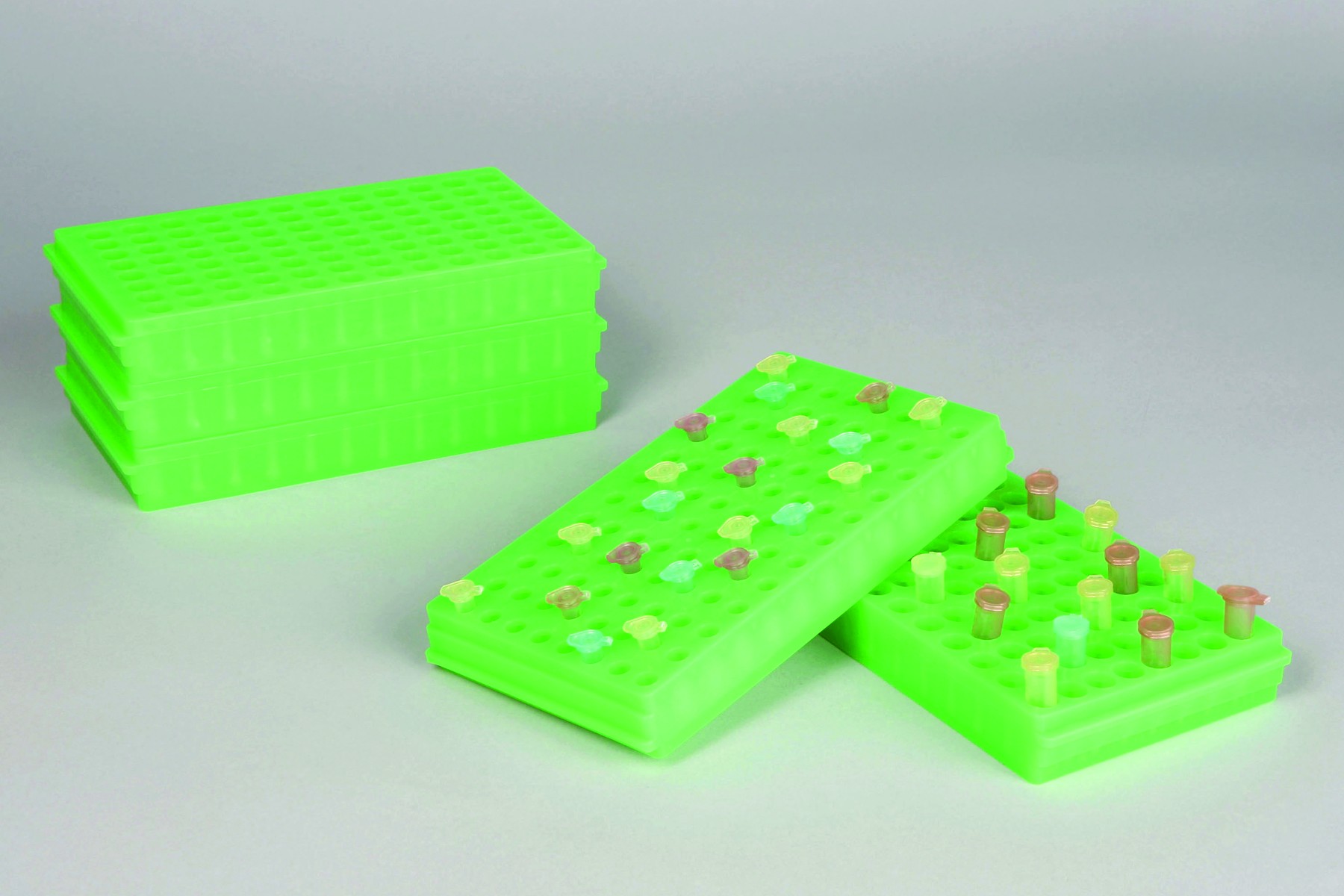 SP Bel-Art Microcentrifuge Tube Rack; For 0.5 or 1.5-2.0ml Tubes, 96 Places, Fluorescent Green (Pack of 5)