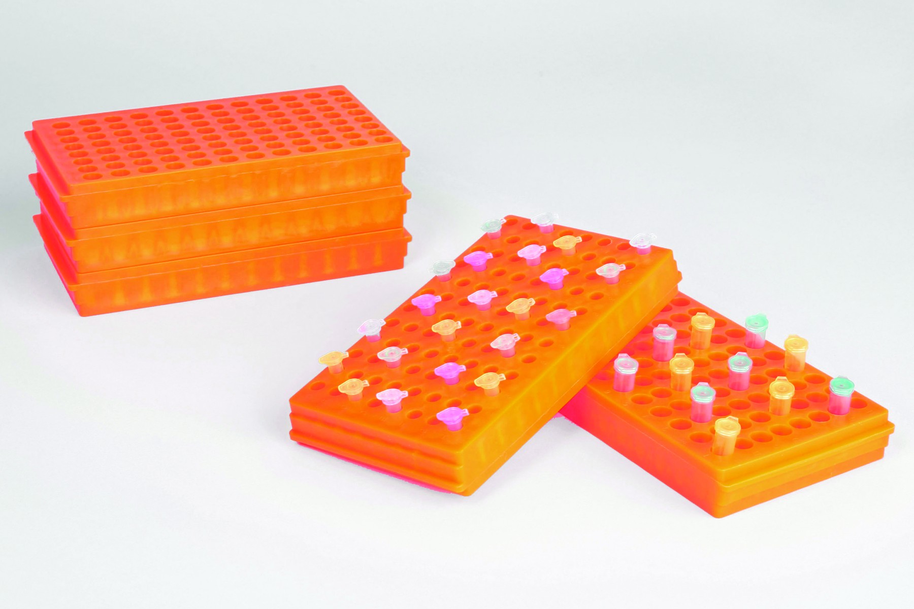 SP Bel-Art Microcentrifuge Tube Rack; For 0.5 or 1.5-2.0ml Tubes, 96 Places, Fluorescent Orange (Pack of 5)