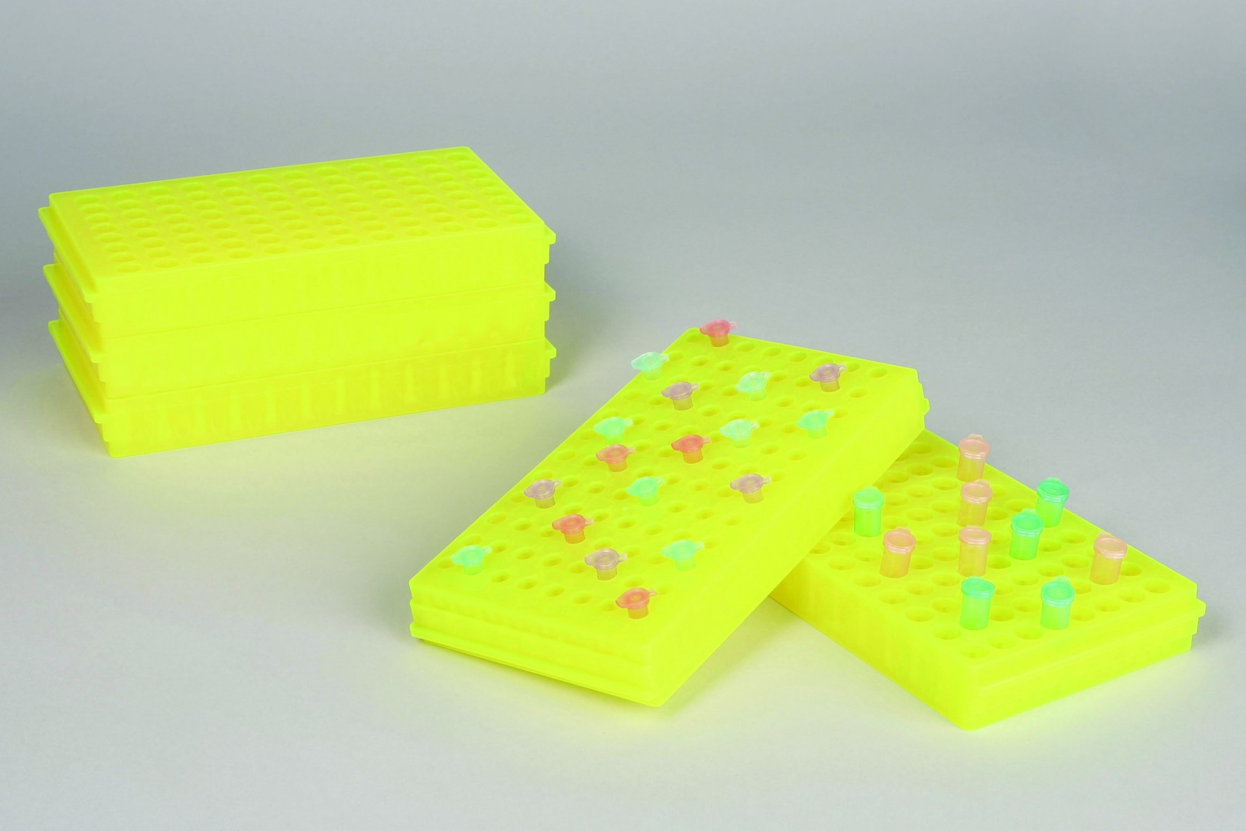 SP Bel-Art Microcentrifuge Tube Rack; For 0.5 or 1.5-2.0ml Tubes, 96 Places, Fluorescent Yellow (Pack of 5)