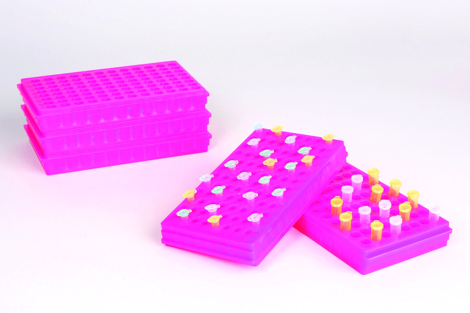 SP Bel-Art Microcentrifuge Tube Rack; For 0.5 or 1.5-2.0ml Tubes, 96 Places, Fluorescent Pink (Pack of 5)