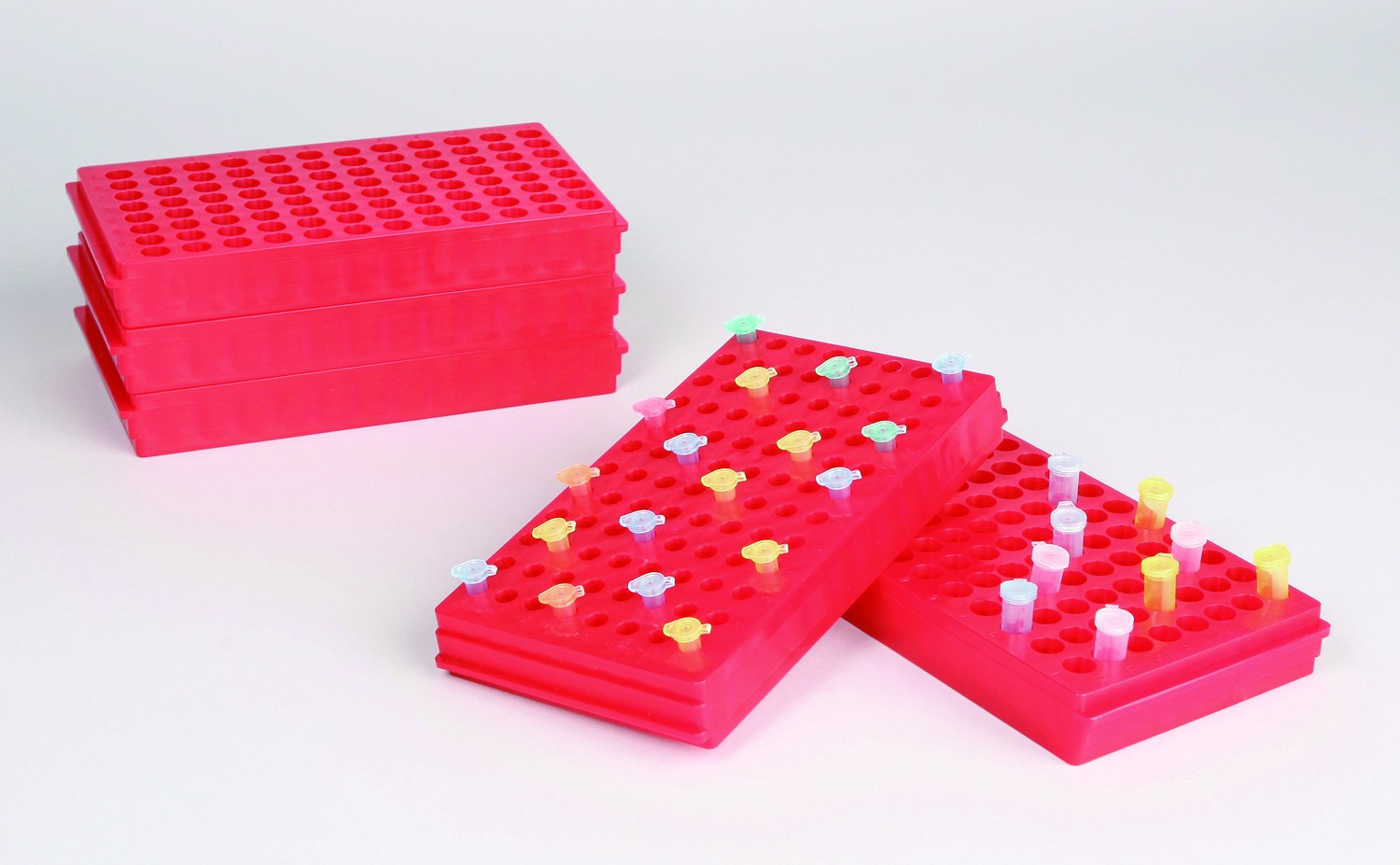SP Bel-Art Microcentrifuge Tube Rack; For 0.5 or 1.5-2.0ml Tubes, 96 Places, Red (Pack of 5)
