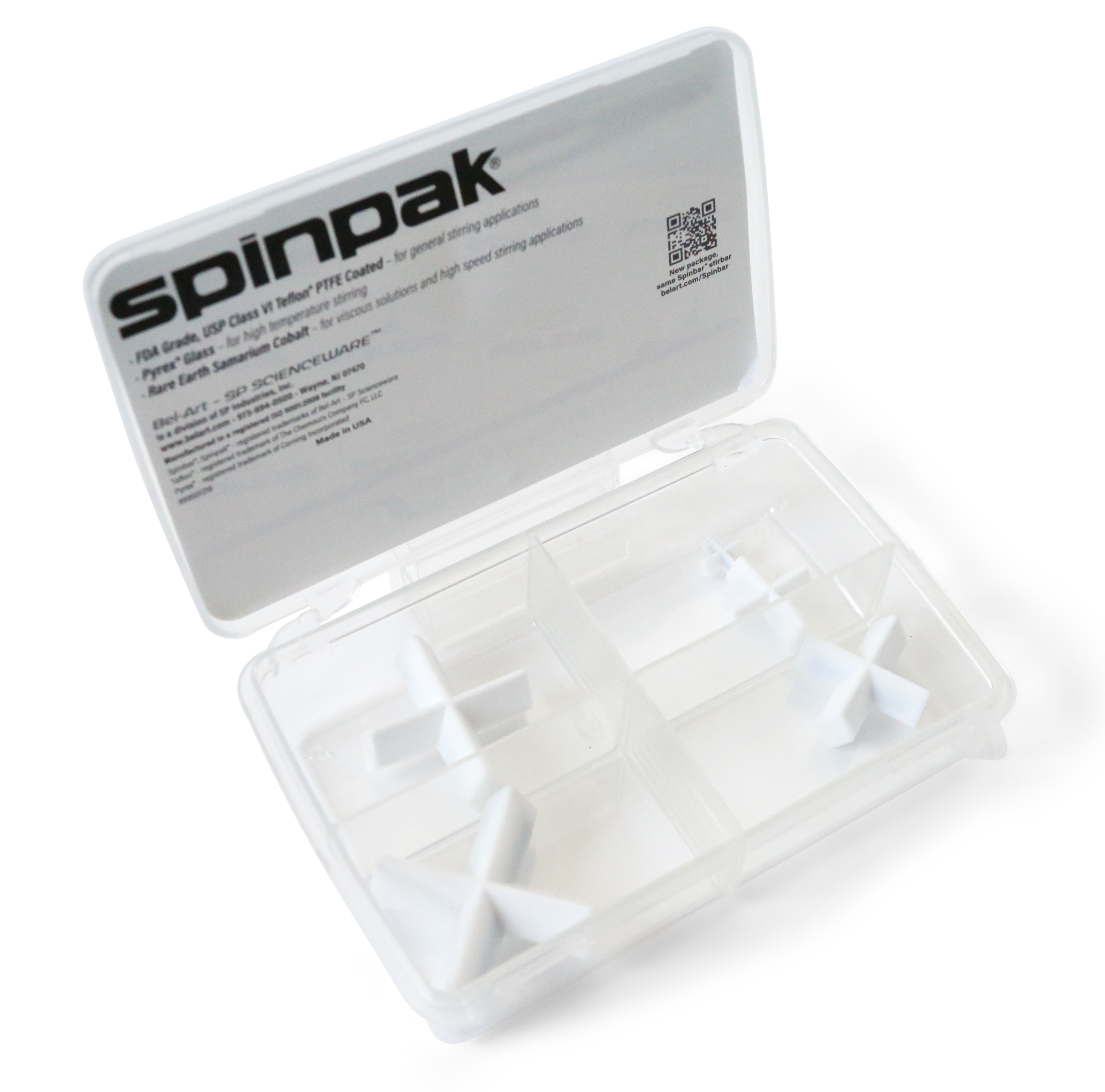 Bel-Art Spinvane Magnetic Stir Bar, Teflon (PTFE), 5.6x9.6x4.8mm - For Small Vials & Conical Tubes, White