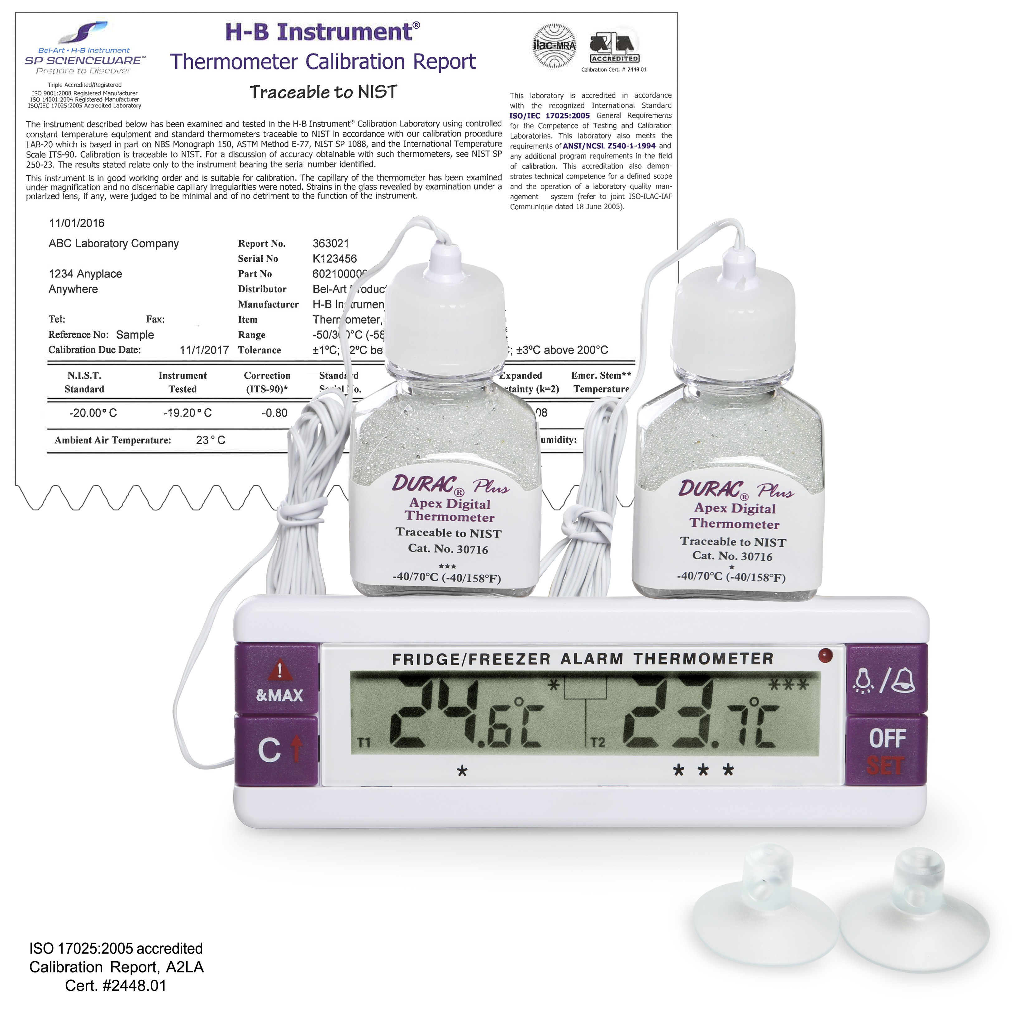 SP Bel-Art, H-B Frio Temp Calibrated Dual Zone Electronic Verification Thermometer; -40/70C (-40/158F), Incubator Calibration