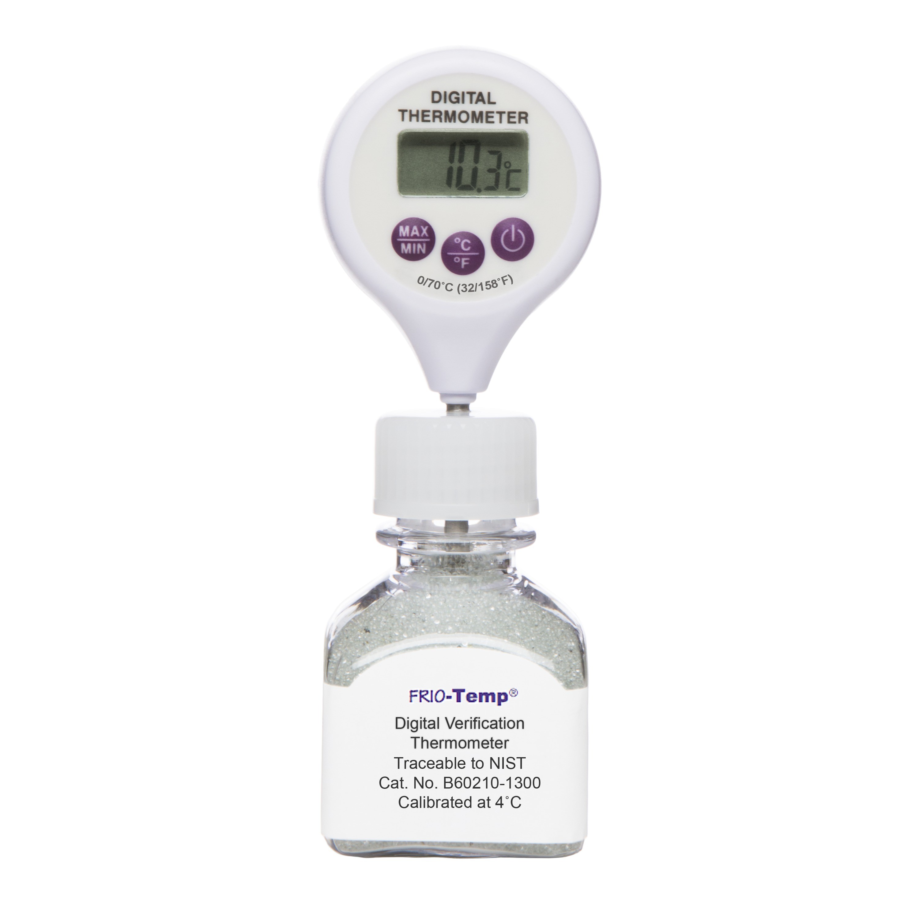 SP Bel-Art, H-B Frio-Temp Calibrated Electronic Verification Lollipop Stem Thermometer; 0/70C (32/158F), 4C Refrigerator Calibration