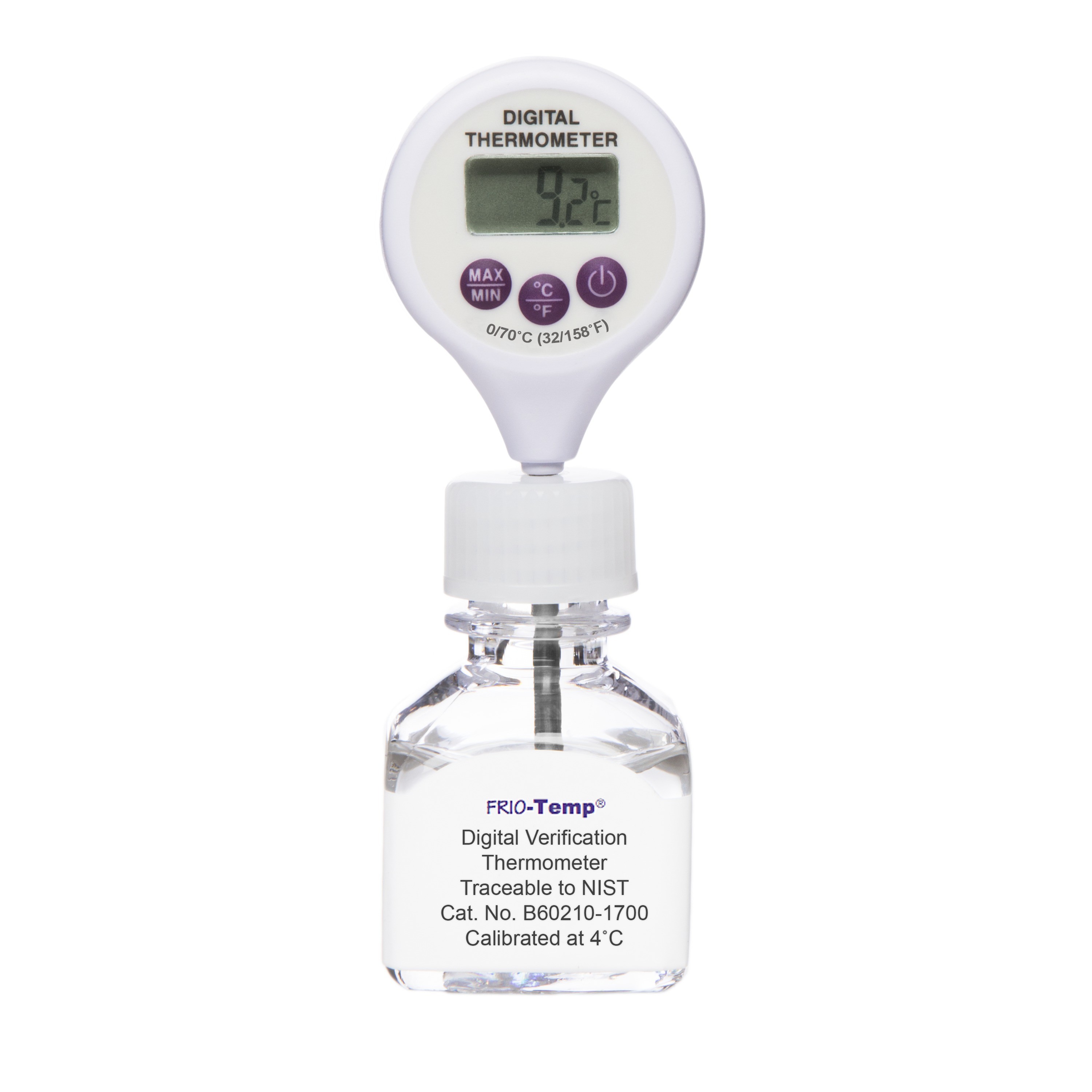 SP Bel-Art, H-B Frio-Temp Calibrated Electronic Verification Lollipop Stem Thermometer; 0/70C (32/158F), 4C Refrigerator Calibration