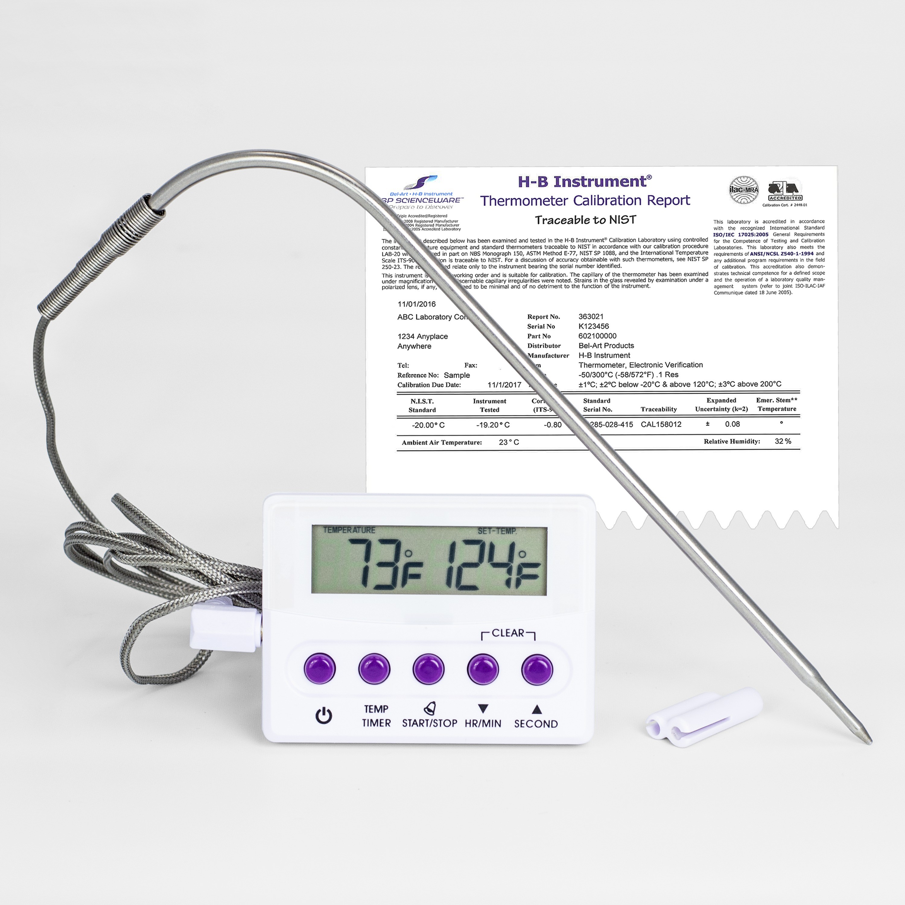 SP Bel-Art, H-B DURAC Calibrated Electronic Thermometer with Stainless Steel Probe; -50/300C (-58/572F), 51 x 18mm