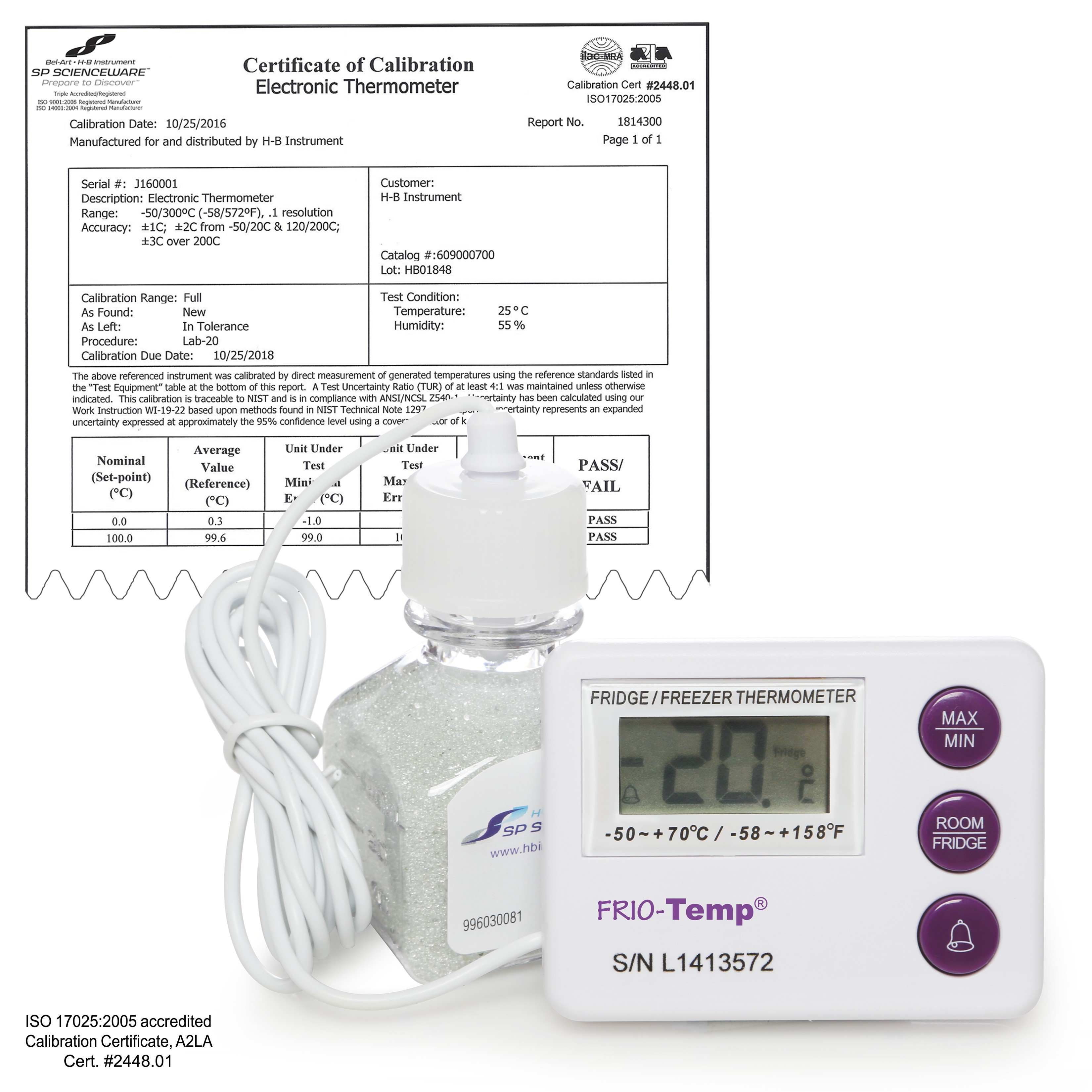 SP Bel-Art, H-B Frio Temp Dual Zone Electronic Verification Thermometer; -50/70C (-58/158F) and -10/50C (14/122F); General Calibration
