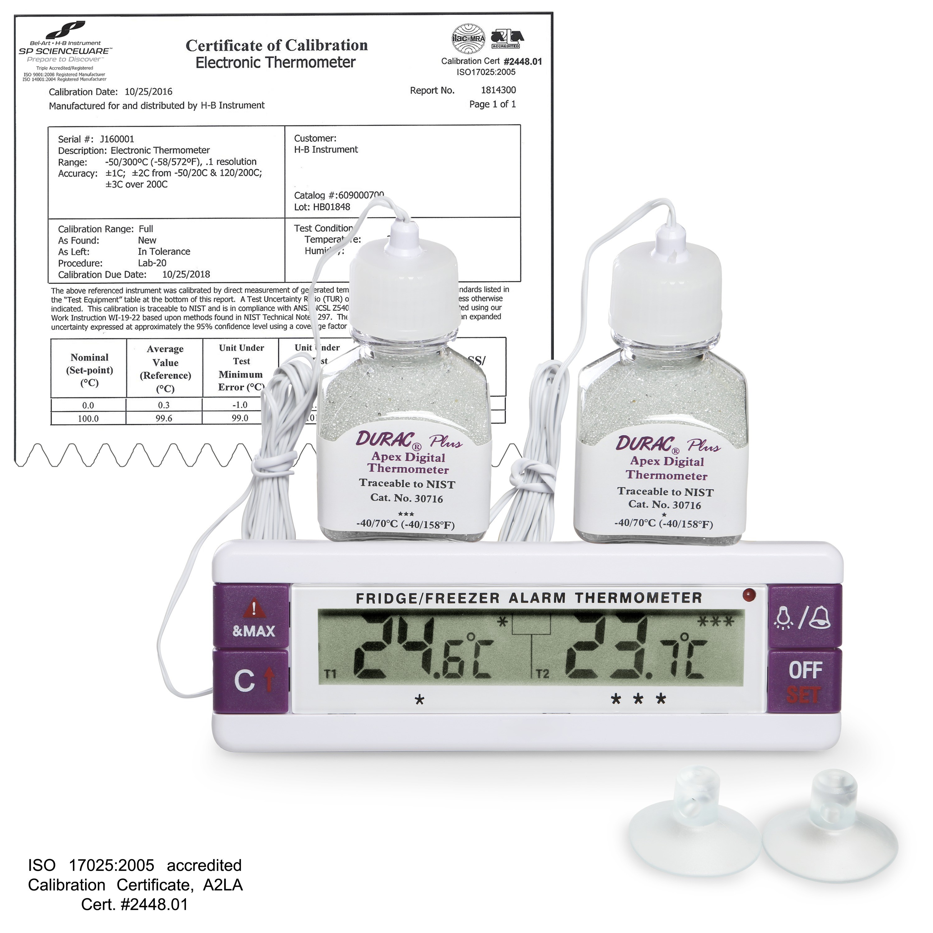 SP Bel-Art, H-B Frio Temp Calibrated Dual Zone Electronic Verification Thermometer; -40/70C (-40/158F), General Calibration
