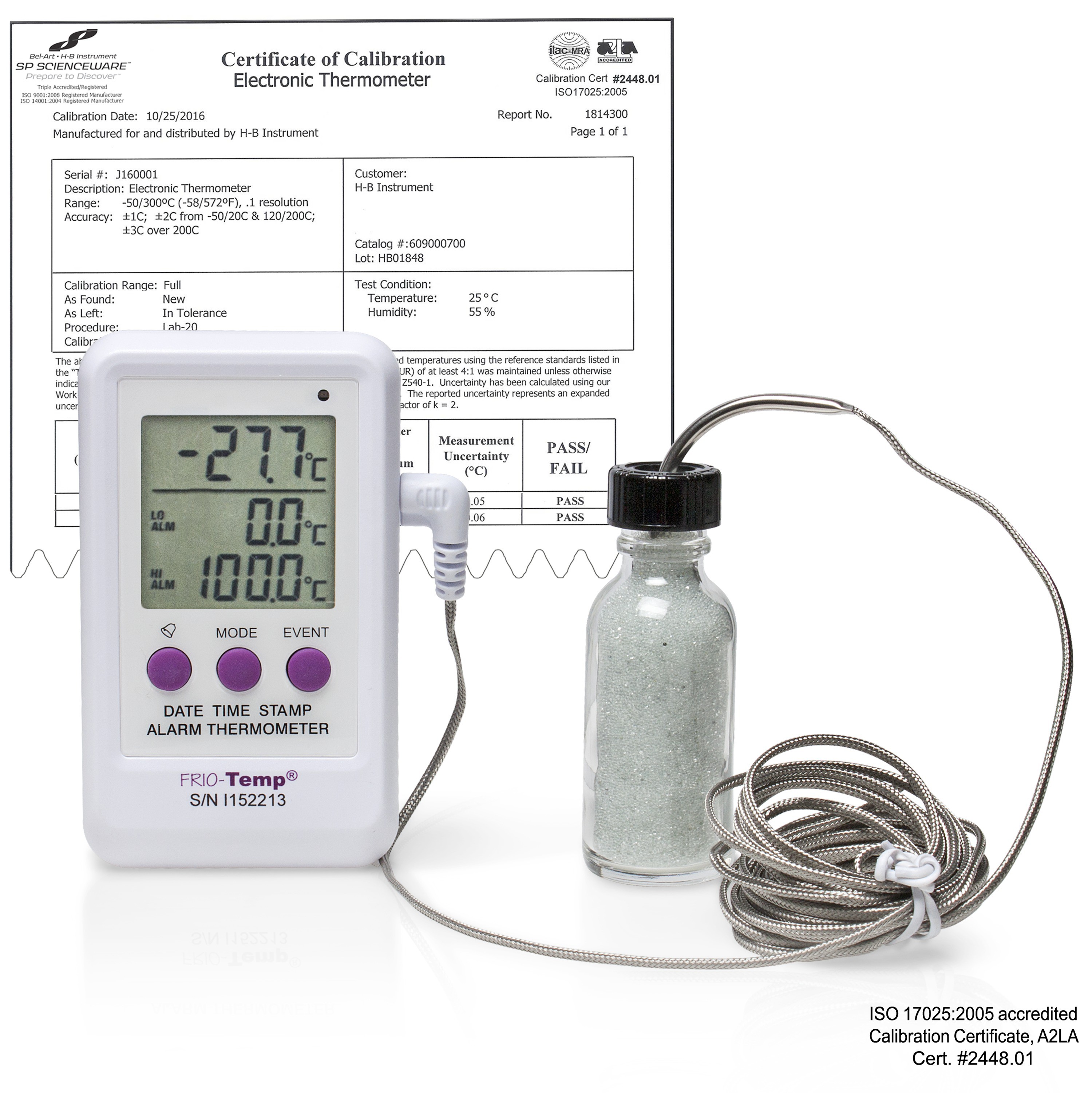 HB Frio Temp Calibrated Electronic Verification Thermometer for Freezers, Refrigerators