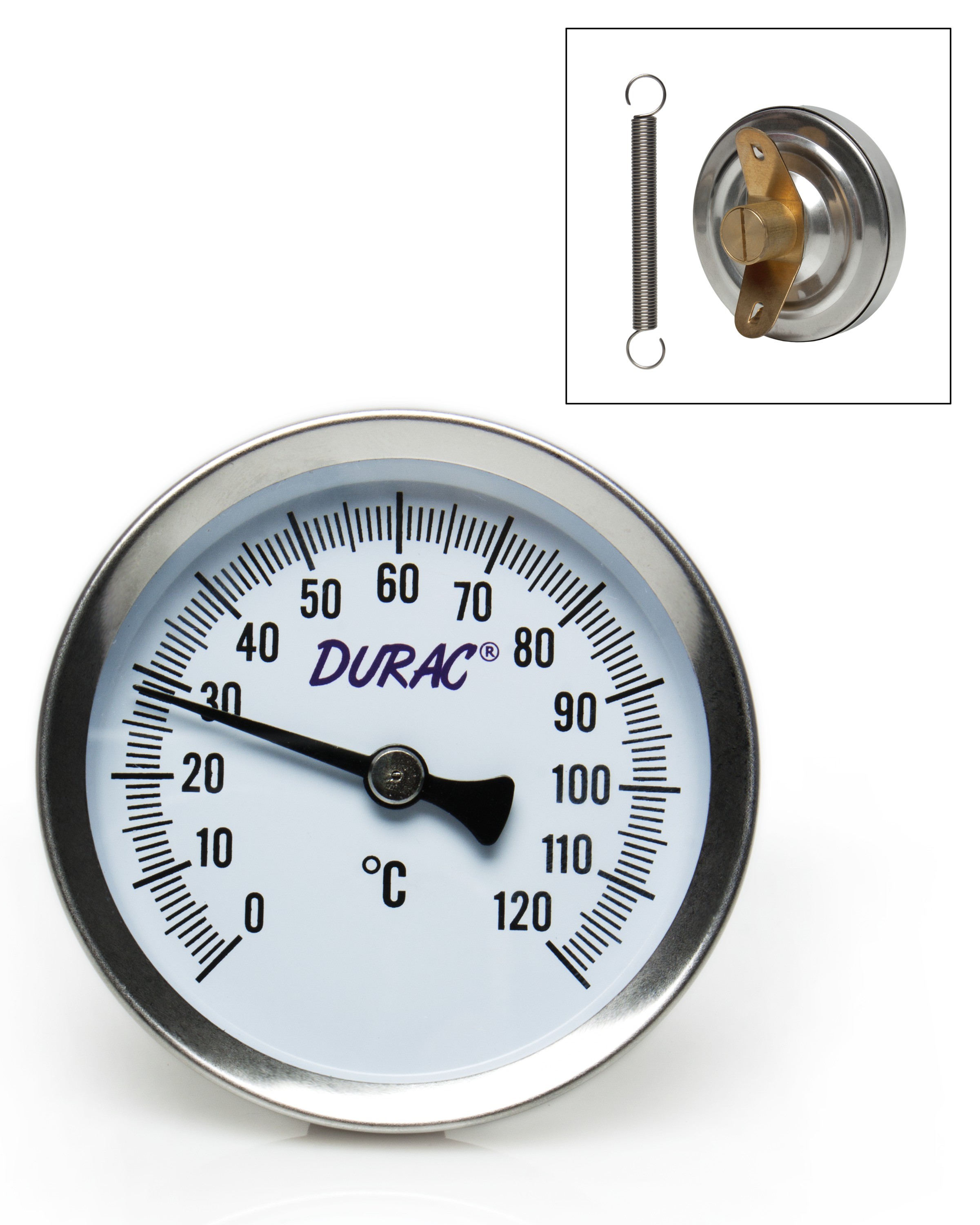 SP Bel-Art, H-B DURAC Bi-Metallic Surface Temperature Thermometer; 0/120C, 64mm Dial, Single Thin Spring