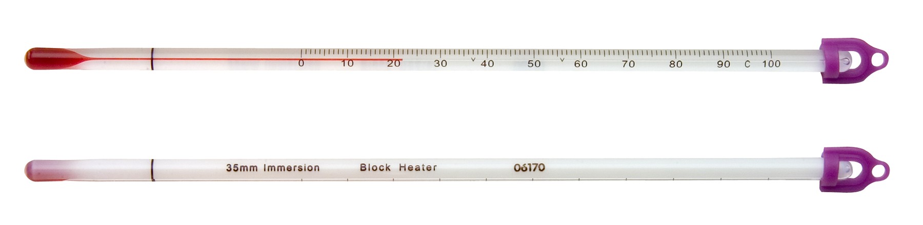 SP Bel-Art, H-B DURAC Dry Block/Incubator Liquid-In-Glass Thermometer; 20 to 100C, PFA Safety Coated, 76mm Immersion, Organic Liquid Fill