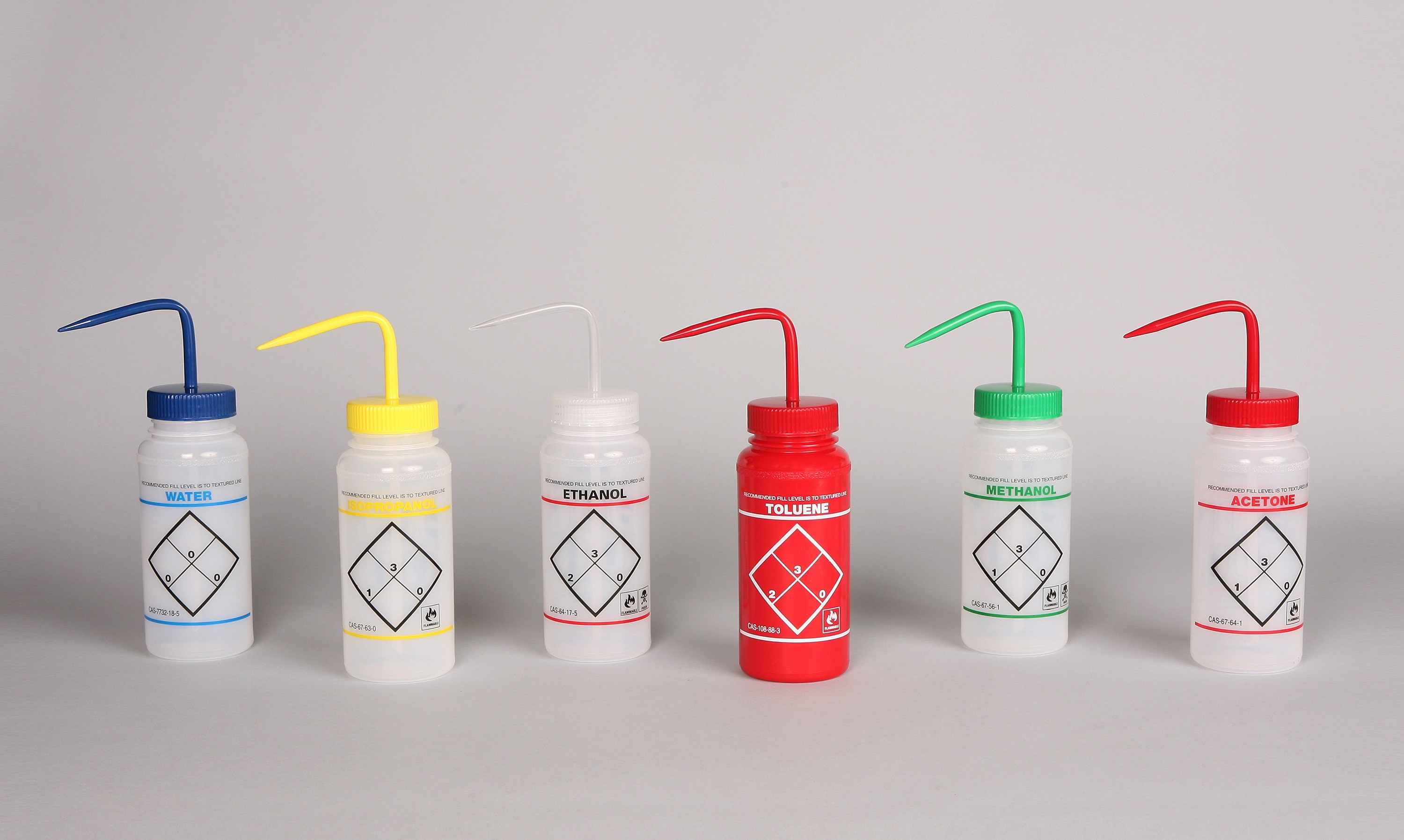 SP Bel-Art Safety-Labeled Assorted 2-Color Wide-Mouth Wash Bottles; 500ml (16oz), Polyethylene w/Polypropylene Cap (Pack of 6)