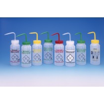 2-Color Wash Bottles – Safety-Vented and Safety Labeled, Wide-Mouth