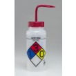 SP Bel-Art Safety-Labeled 4-Color Acetone Wide-Mouth Wash Bottles; 500ml (16oz), Polyethylene w/Red Polypropylene Cap (Pack of 4)
