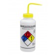 SP Bel-Art Right-to-Know Safety-Vented / Labeled 4-Color Sodium Hypochlorite (Bleach) Wide-Mouth Wash Bottles; 1000ml (32oz), Polyethylene w/Yellow Polypropylene Cap (Pack of 2)