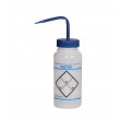 SP Bel-Art Safety-Labeled 2-Color Water Wide-Mouth Wash Bottles; 500ml (16oz), Polyethylene w/Blue Polypropylene Cap (Pack of 6)