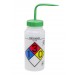 SP Bel-Art Right-to-Know Safety-Vented / Labeled 4-Color Methanol Wide-Mouth Wash Bottles; 500ml (16oz), Polyethylene w/Green Polypropylene Cap (Pack of 4)