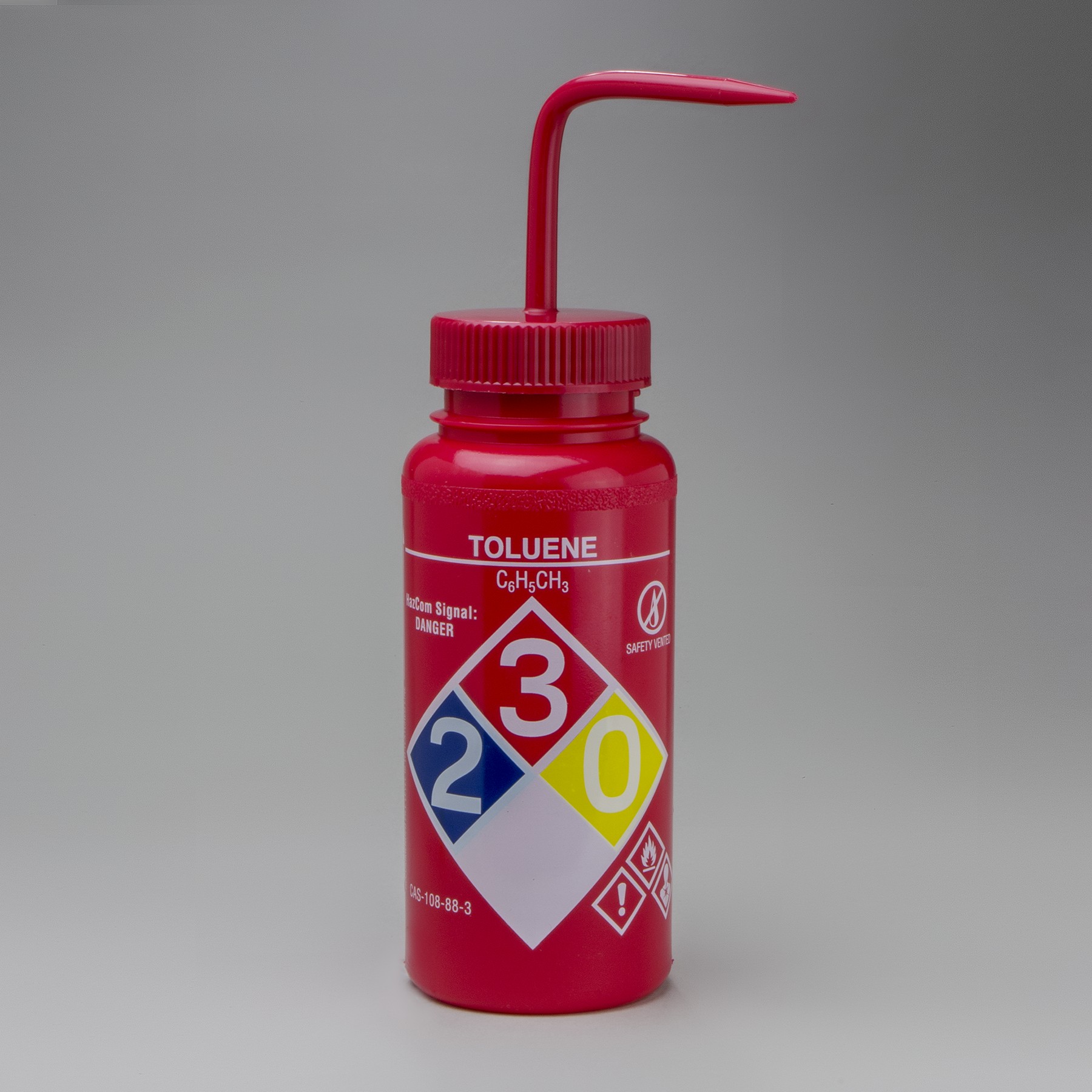 SP Bel-Art GHS Labeled Toluene Wash Bottles; 500ml (16oz), Polyethylene w/Red Polypropylene Cap (Pack of 4)