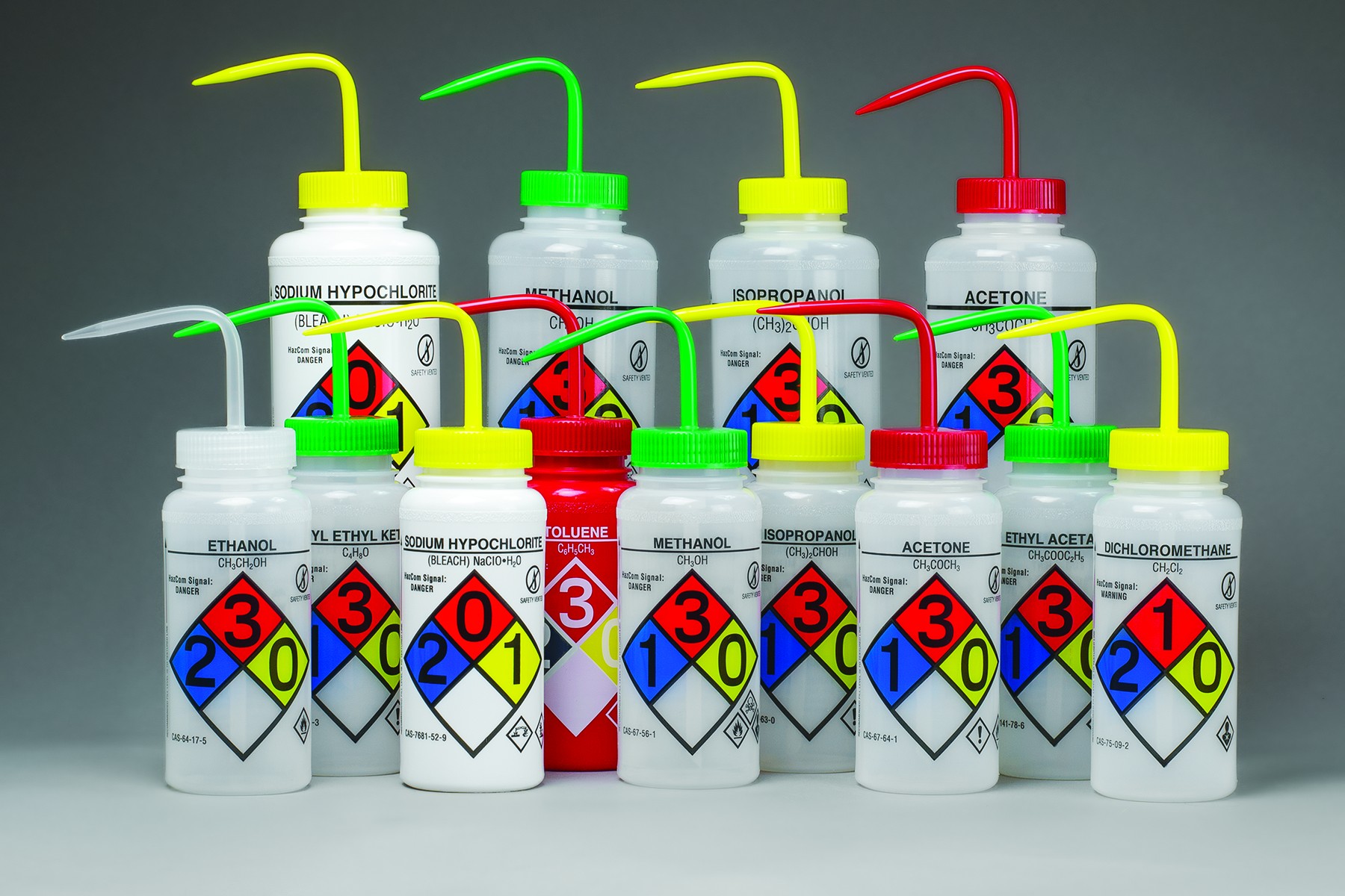 GHS Labeled Right-to-Know, Safety-Vented Wash Bottles