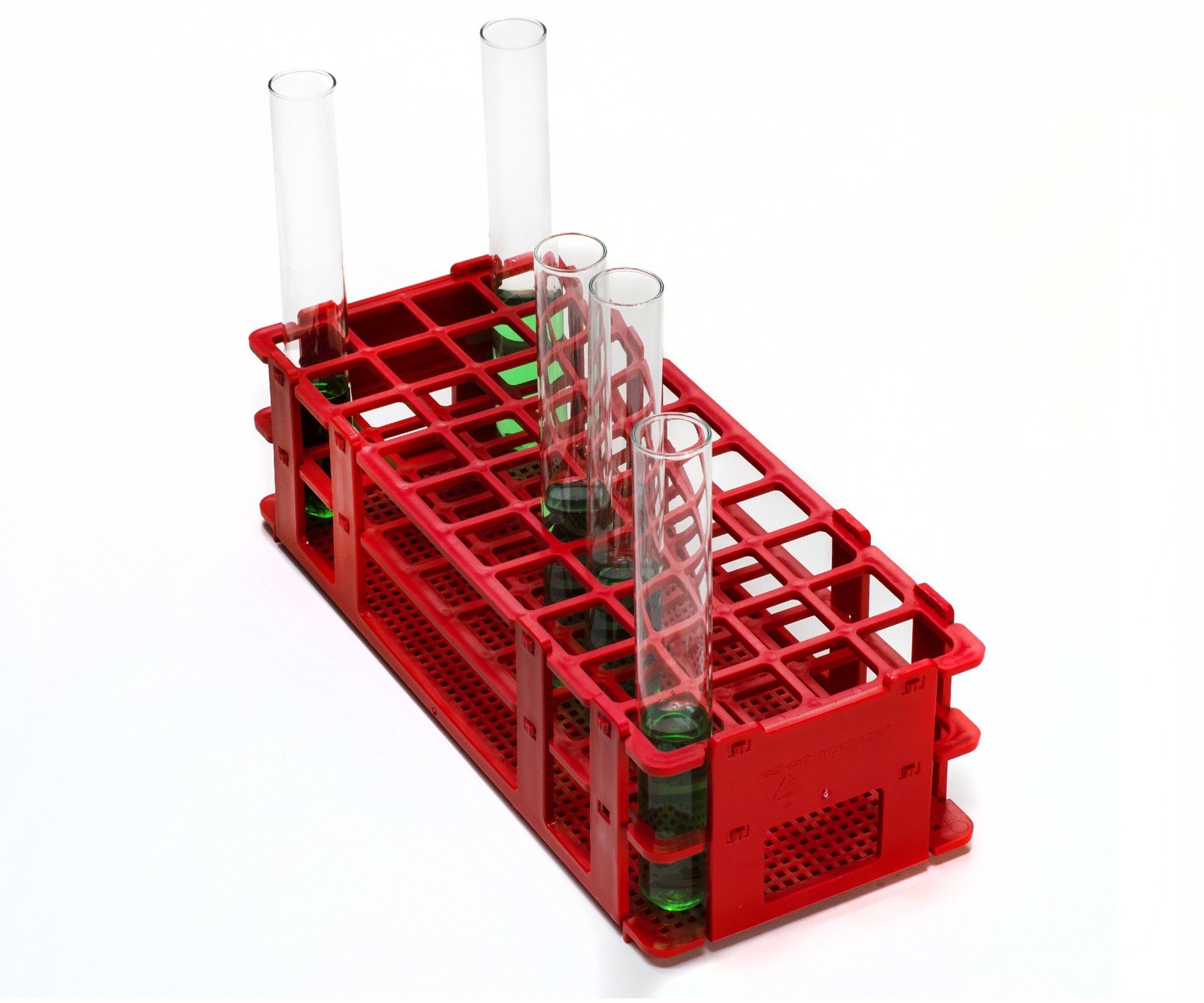 Red Polypropylene Bel-Art F18743-1020 No-Wire Round Test Tube Rack; 16-20mm 9 Places 
