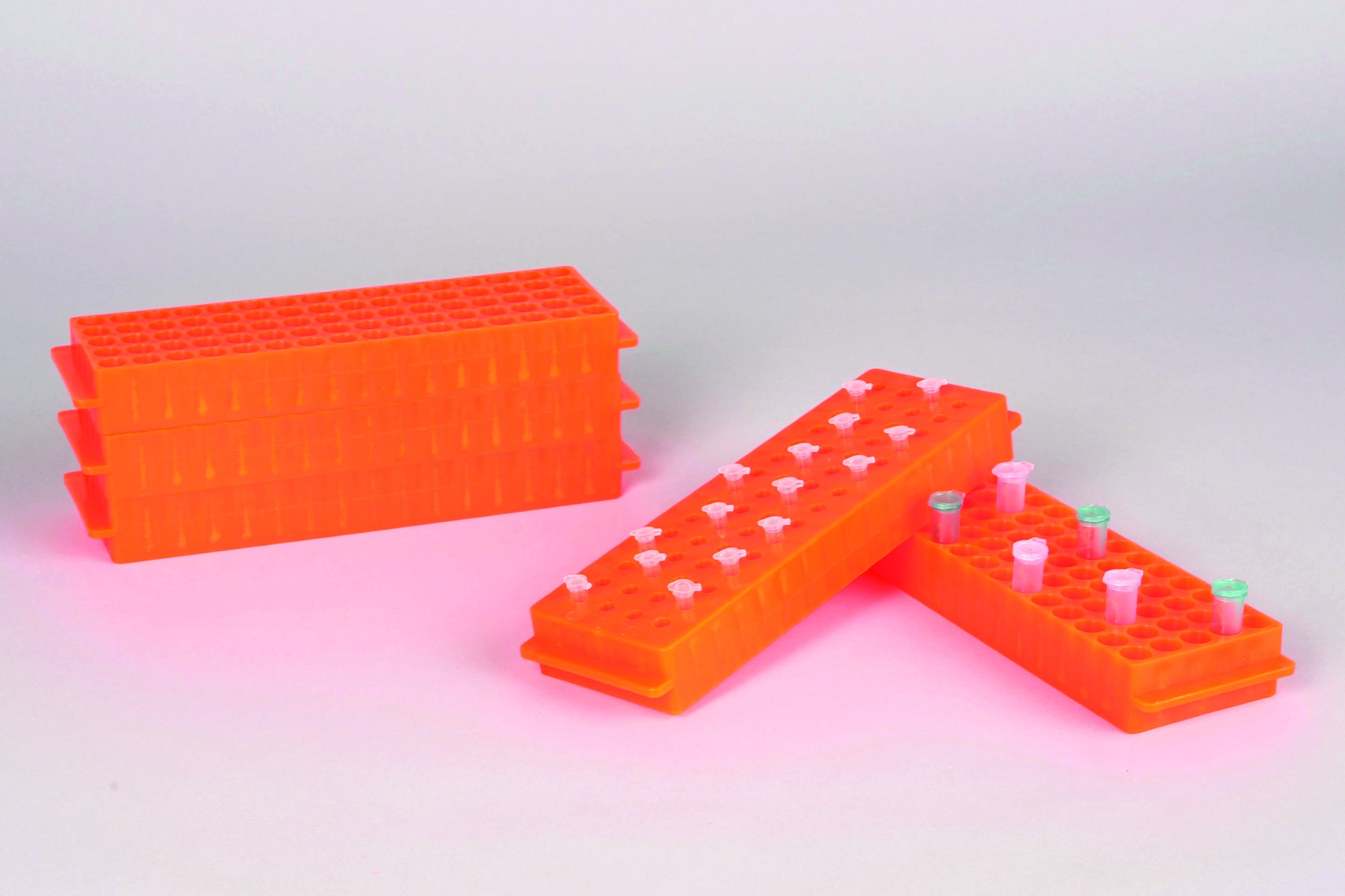 SP Bel-Art Reversible PCR and Microcentrifuge Tube Rack; For 0.2ml or 1.5-2.0ml Tubes, 80 Places, Orange (Pack of 5)
