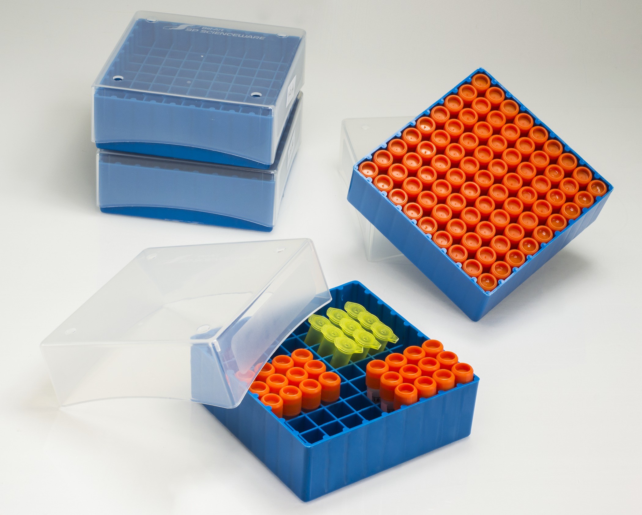 SP Bel-Art Polypropylene Freezer Box; For 1.5-2.0ml Micro Tubes/Cryo Vials, 81 Places (Pack of 4)