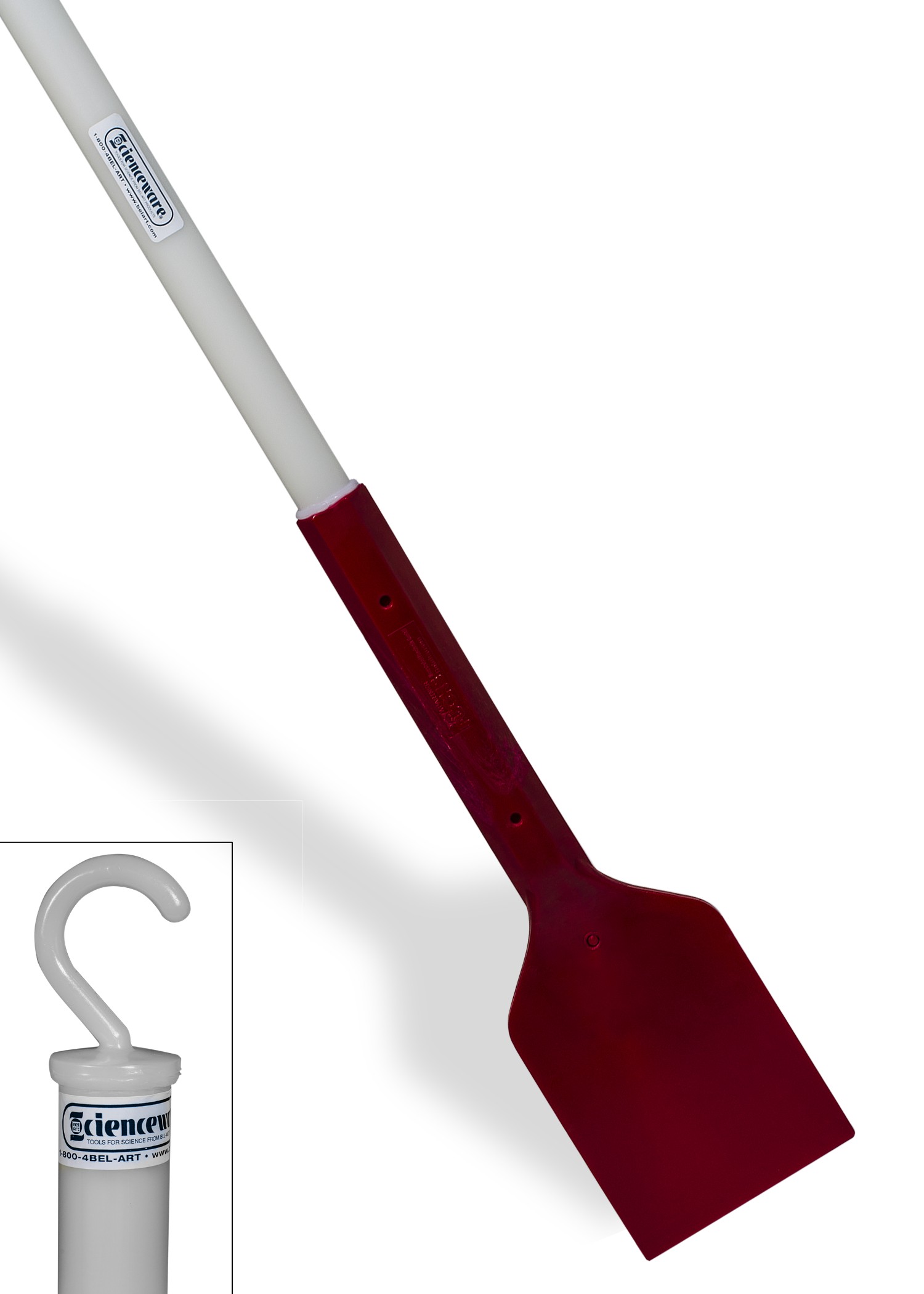 SP Bel-Art Hard Plastic Scraper; 72 in. Handle, 5 x 6 in. Blade. Red