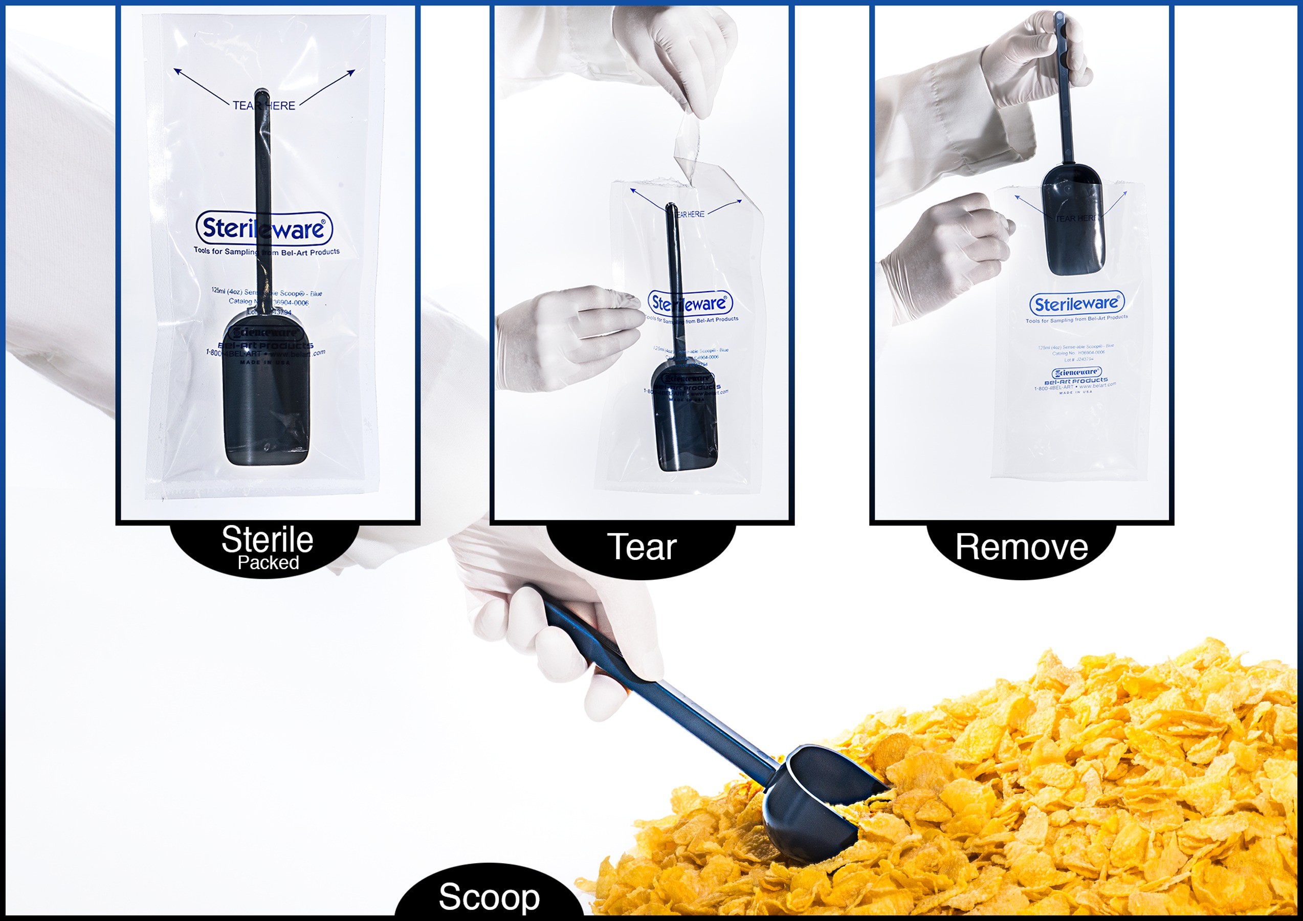 Sterileware Sense-able Scoops Metal Detectable, Sterile Sampling Tools