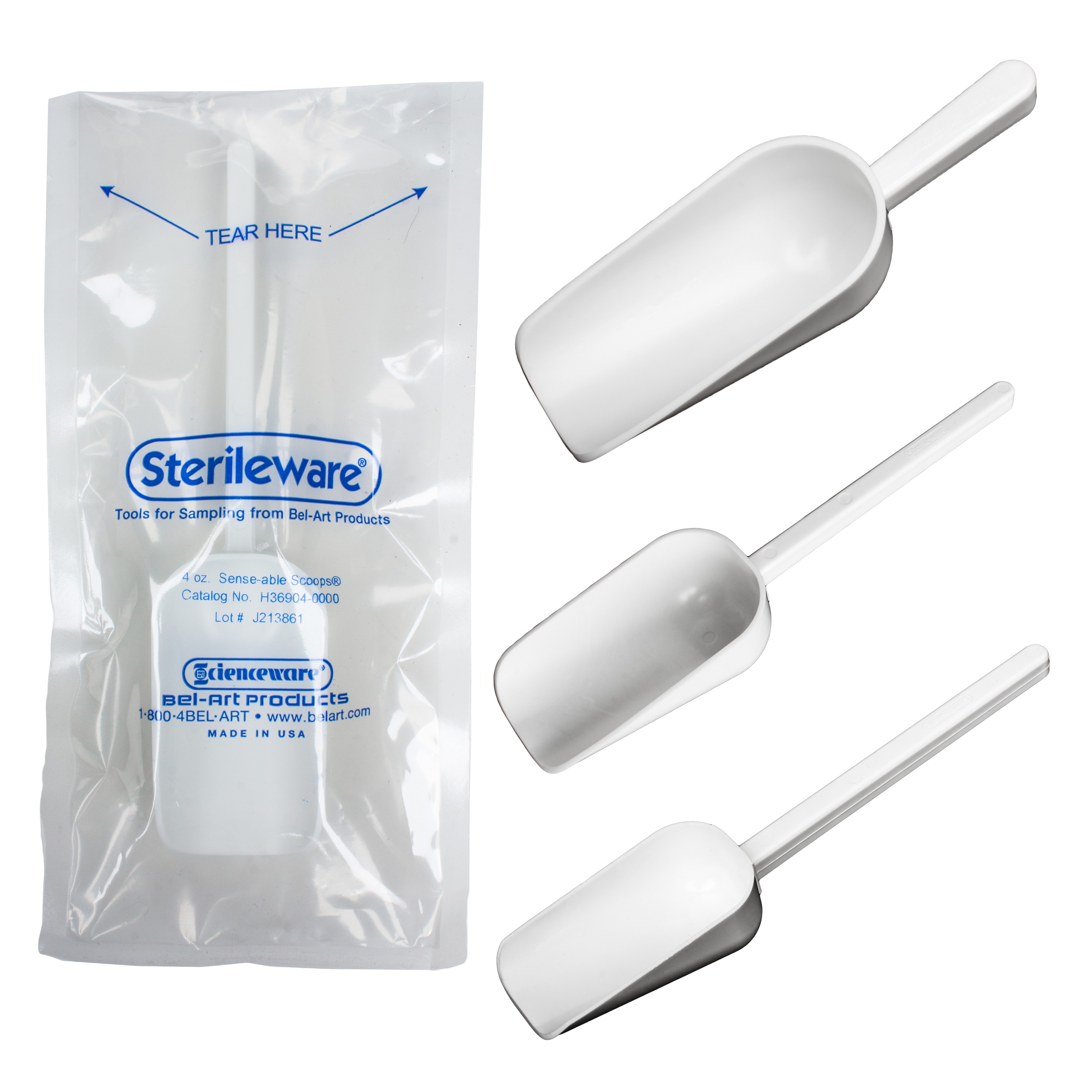 Sterileware Double Bagged Sterile Sampling Scoops - White