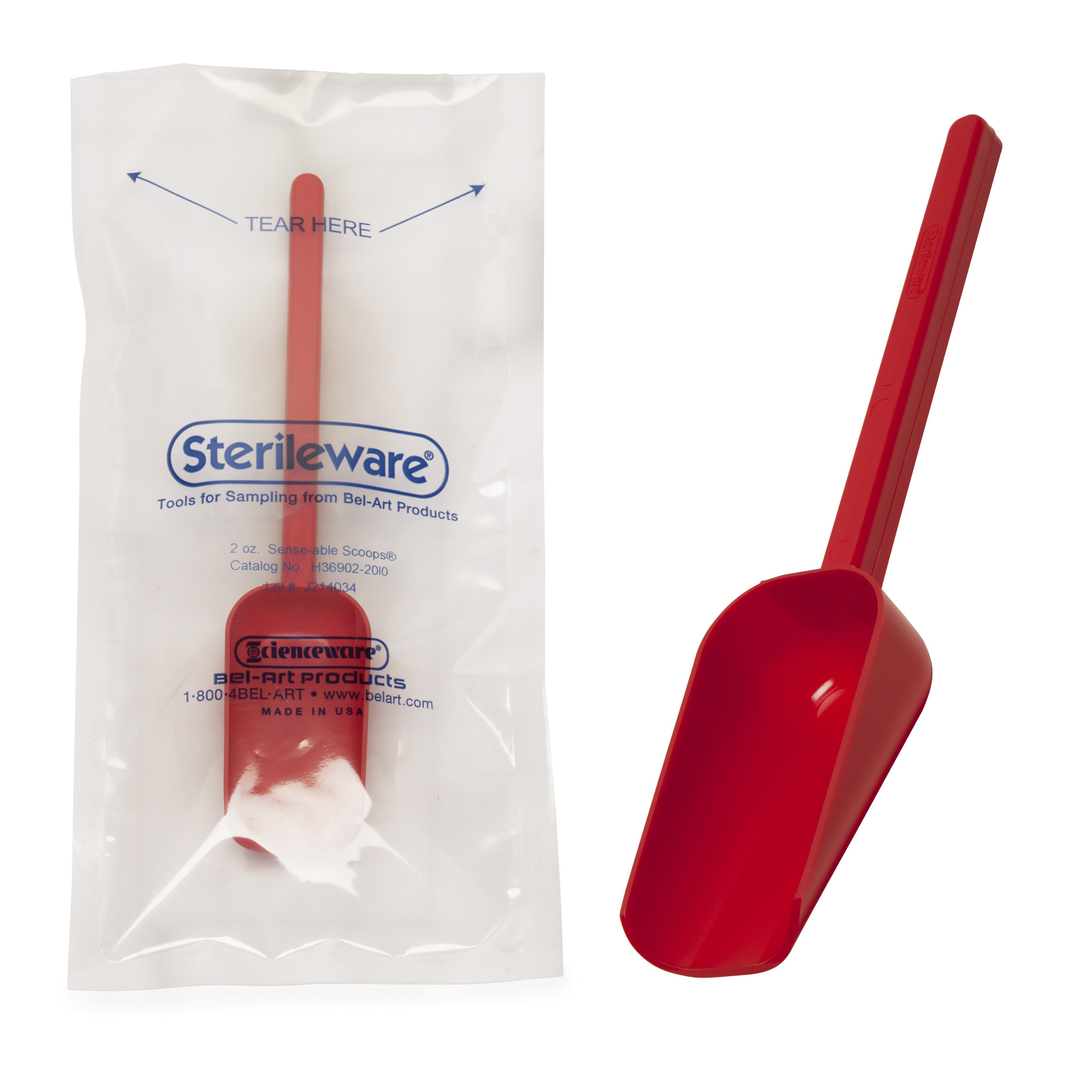 SP Bel-Art Sterileware Sterile Sampling Scoop; 60ml (2oz), Red, Plastic, Individually Wrapped (Pack of 10)