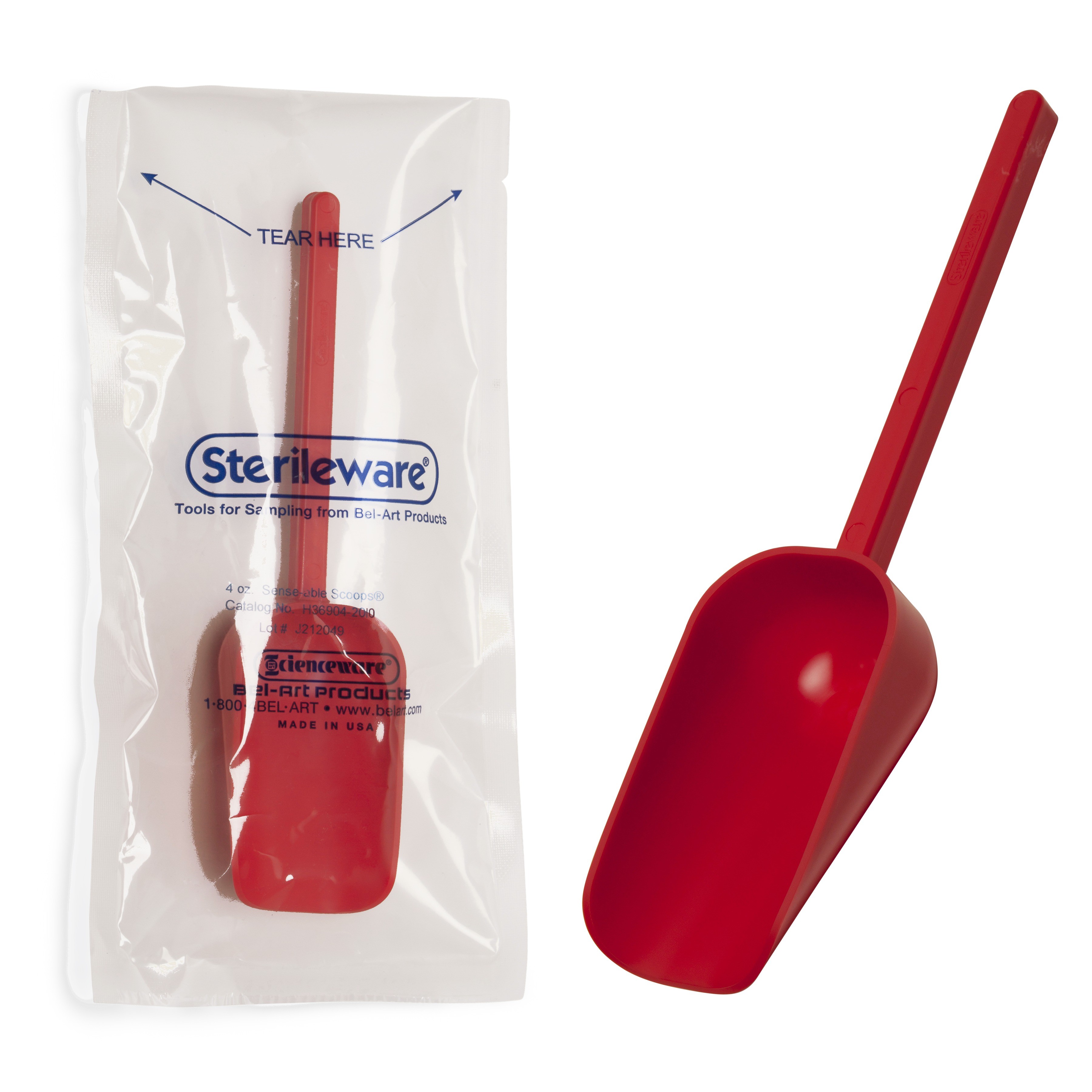 SP Bel-Art Sterileware Sterile Sampling Scoop; 125ml (4oz), Red, Plastic, Individually Wrapped (Pack of 10)